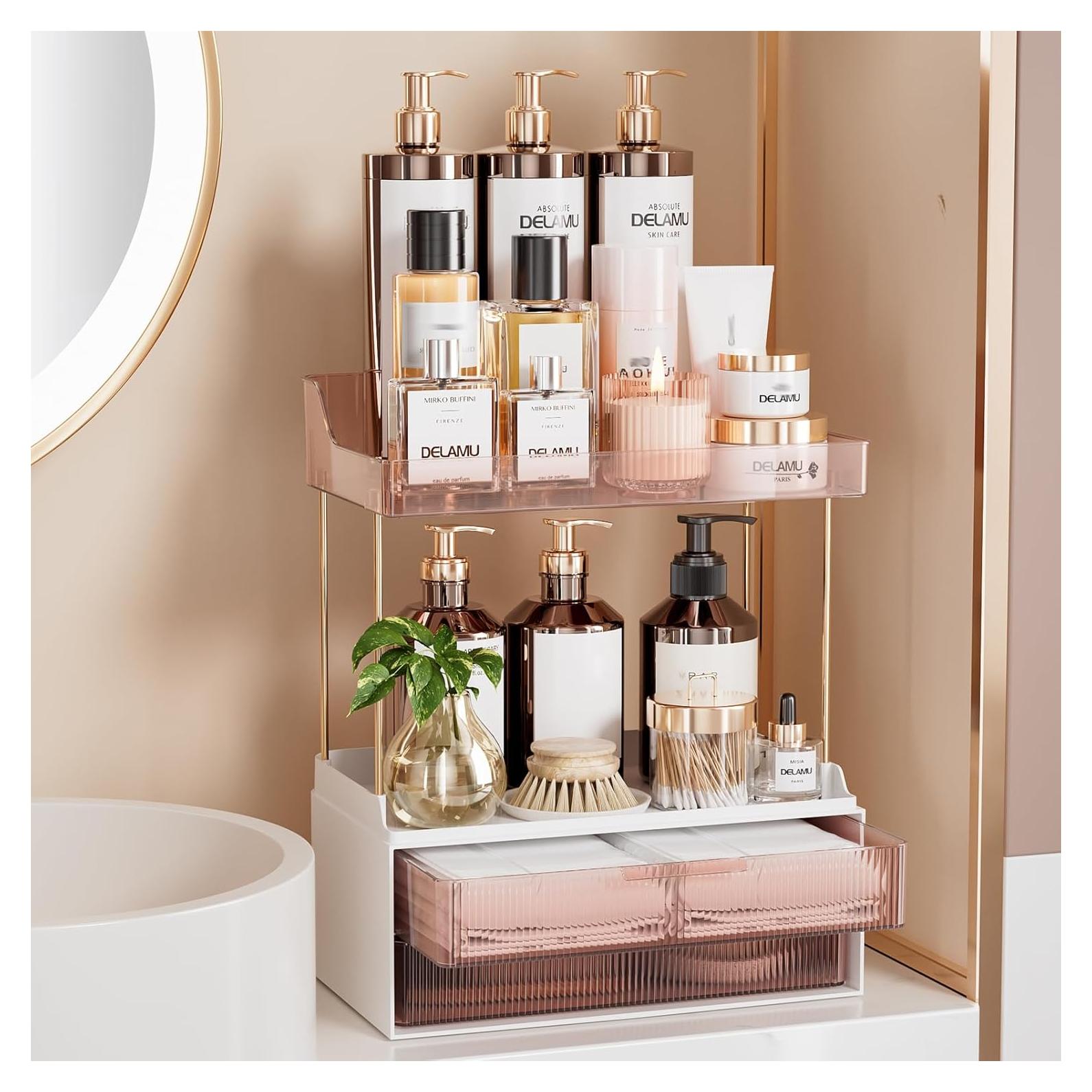 Organizador de Maquillaje Delamu 2 Niveles 2 Cajones Pomelo