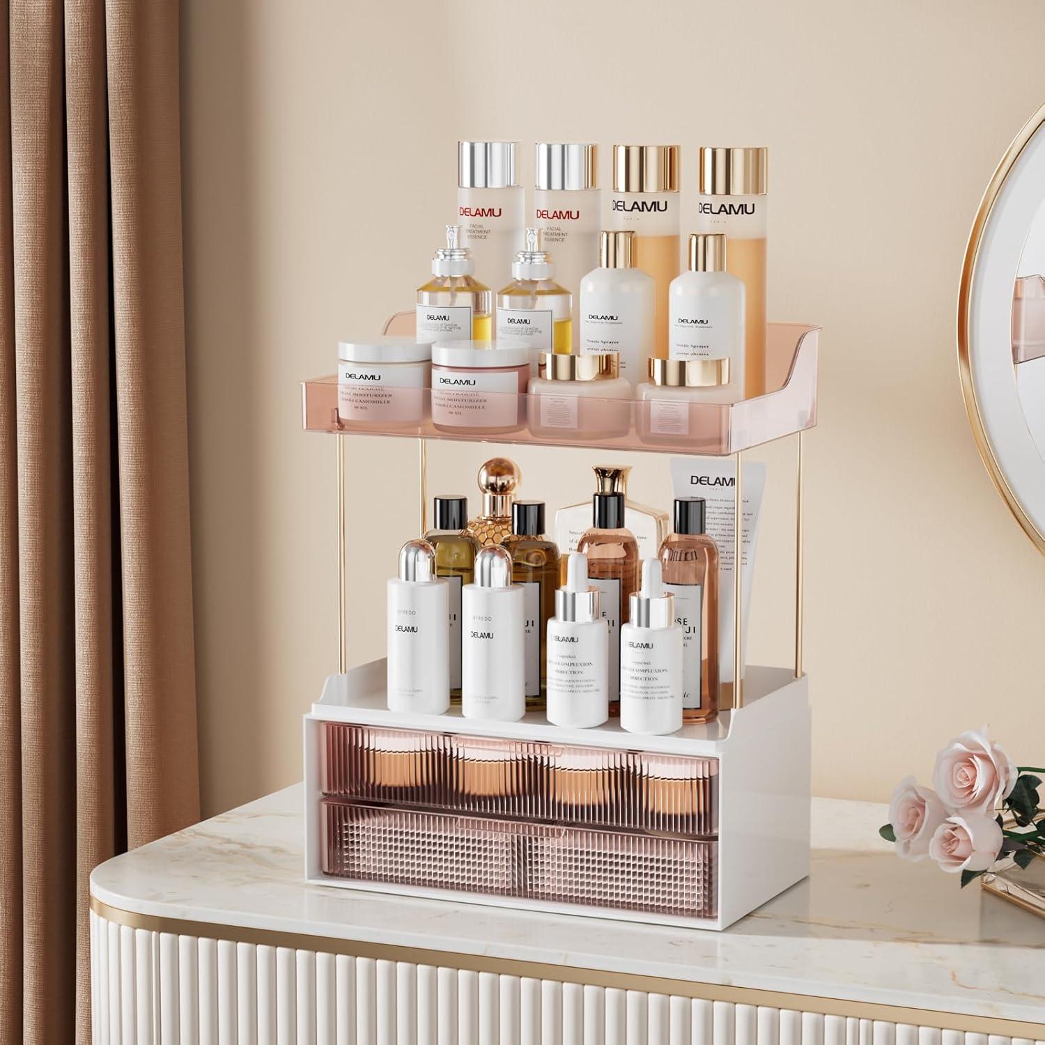 Organizador de Maquillaje Delamu 2 Niveles 2 Cajones Pomelo