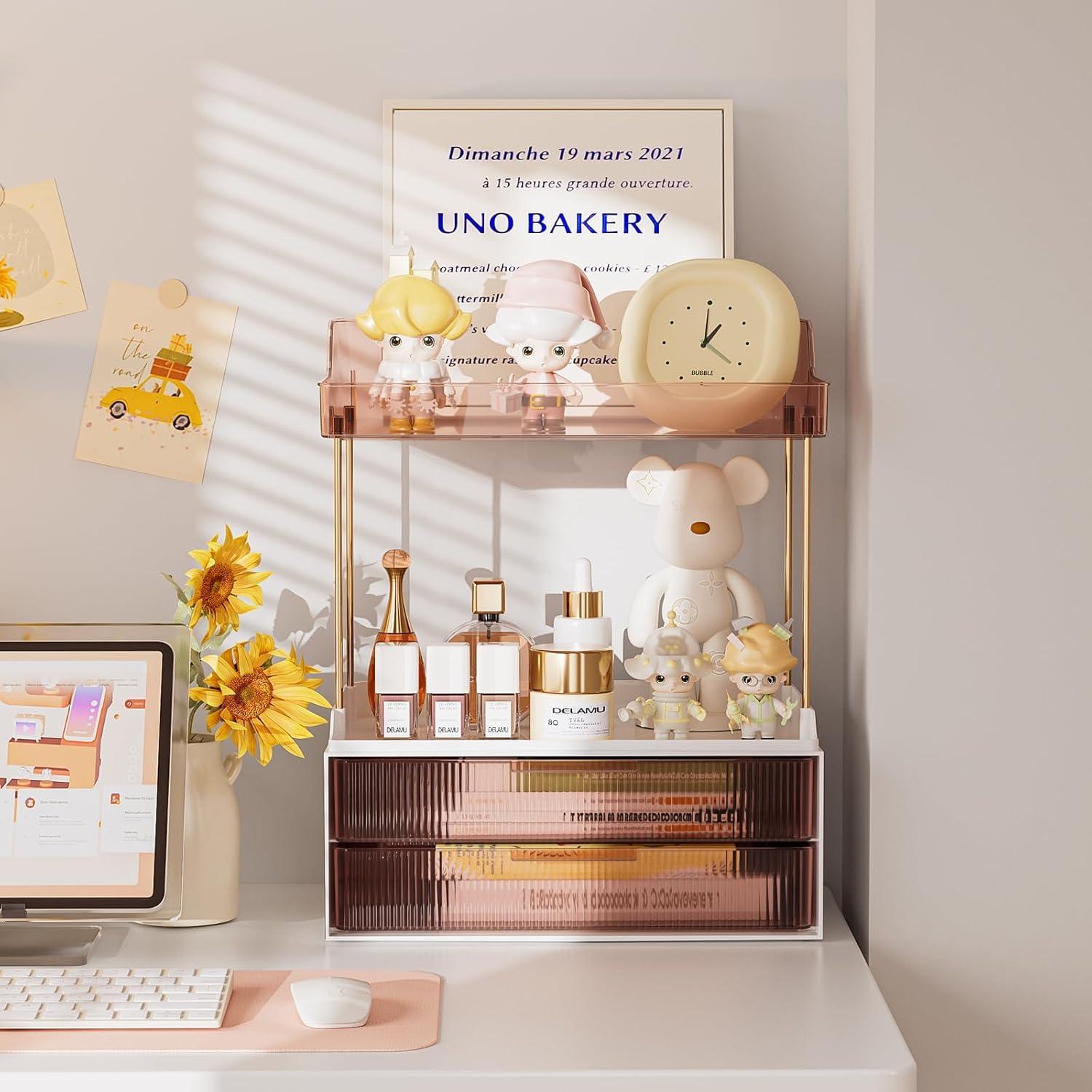 Organizador de Maquillaje Delamu 2 Niveles 2 Cajones Pomelo