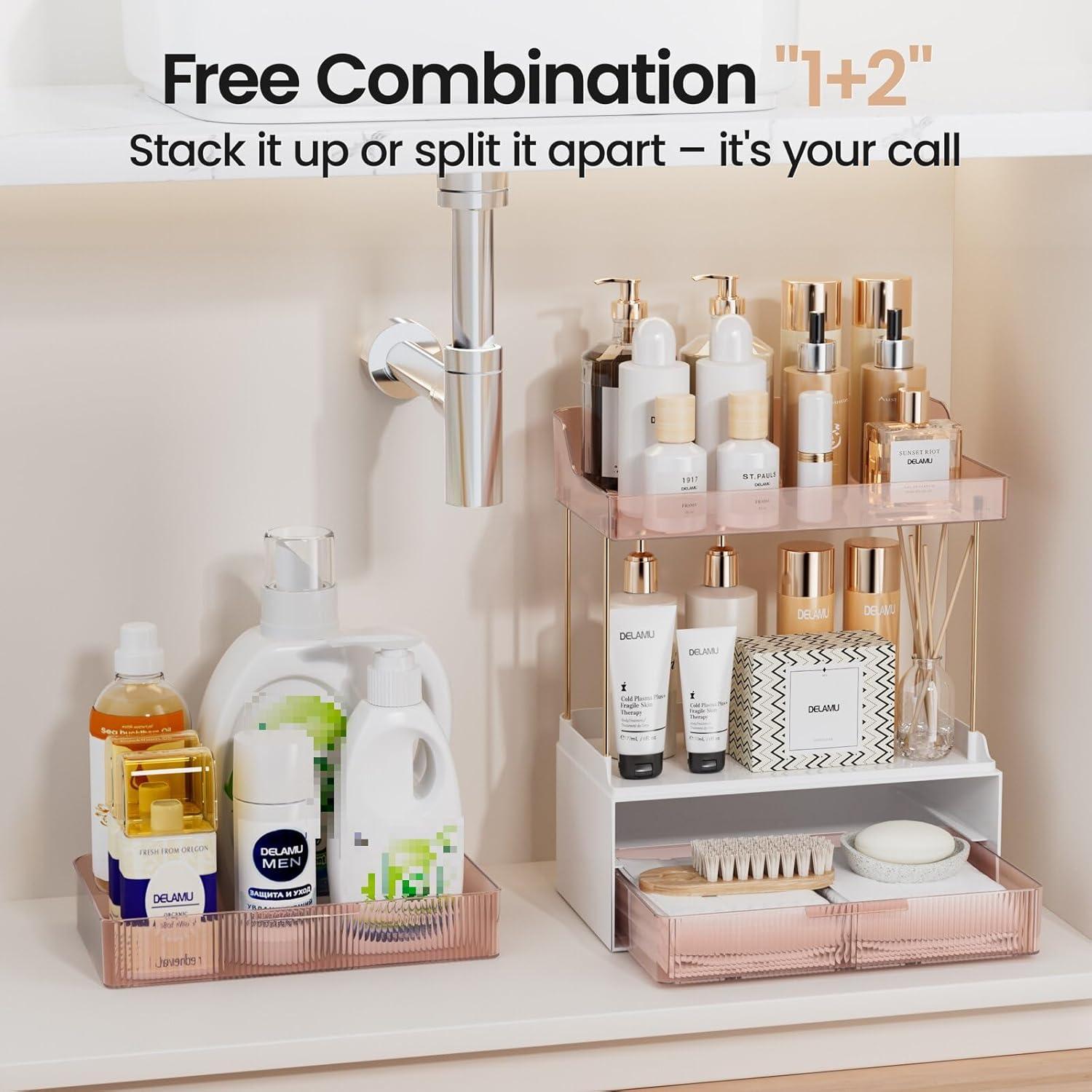 Organizador de Maquillaje Delamu 2 Niveles 2 Cajones Pomelo