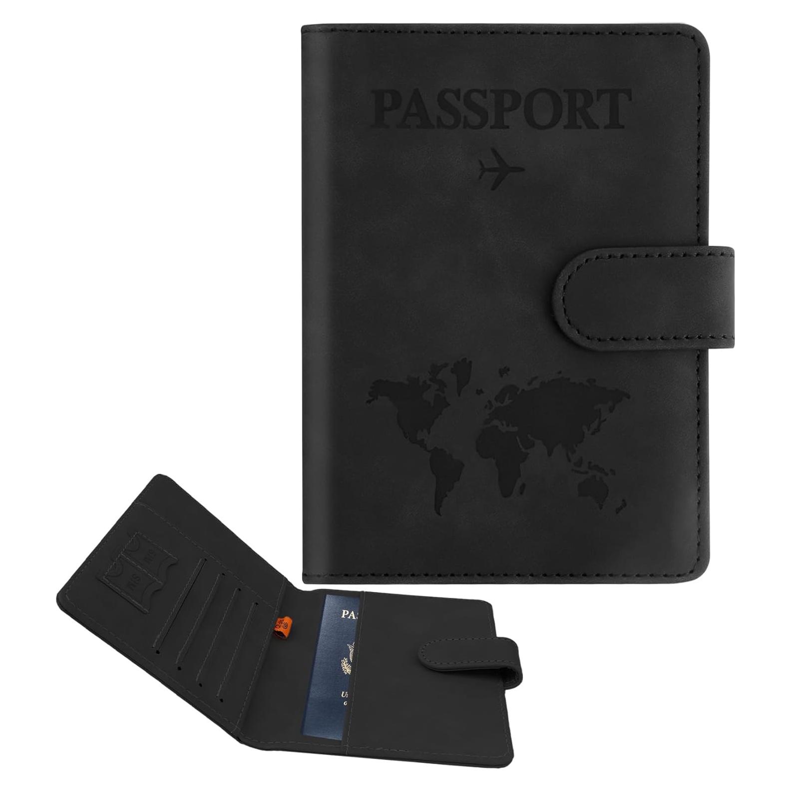 Portapasaportes de Cuero PU Negro STPIYFZU con Bloqueo RFID