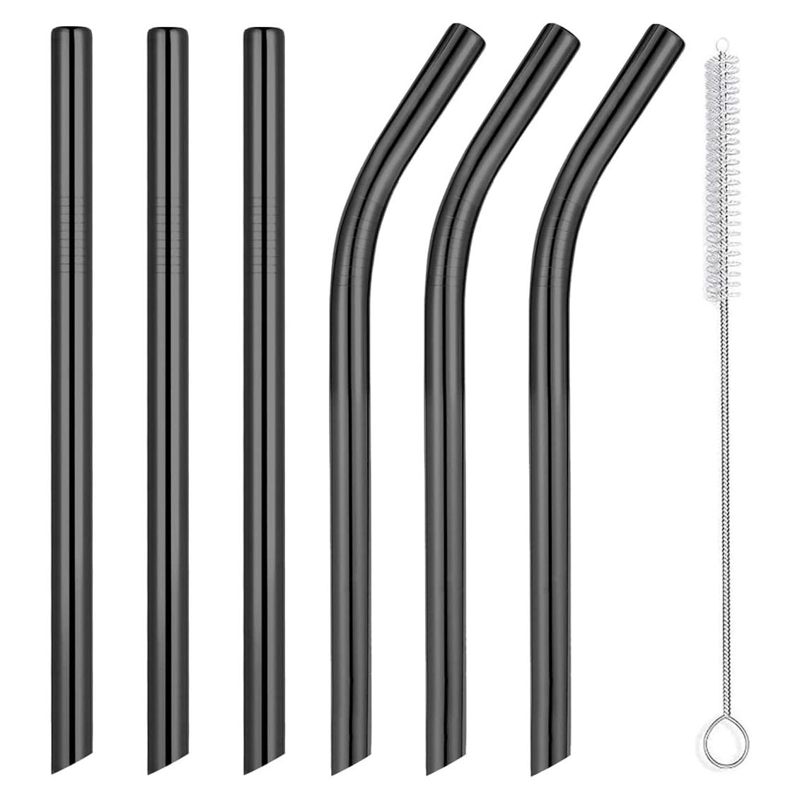 Set de 6 Popotes Reutilizables Vinaco de Acero Inoxidable Negros