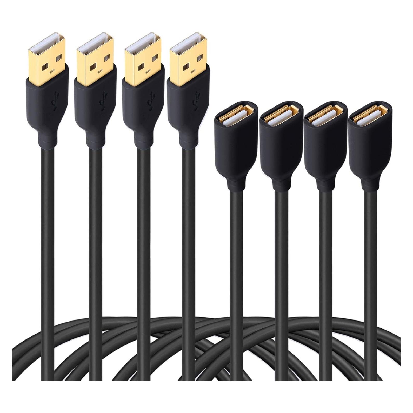 Cable de Extensión USB 2.0 Besgoods 1.83m Negro - Paquete de 4