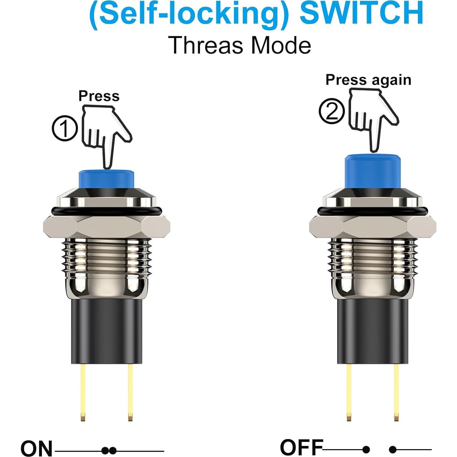 Interruptor de Botón DIYhz Auto-bloqueo 10mm DC24V Azul 5PCS