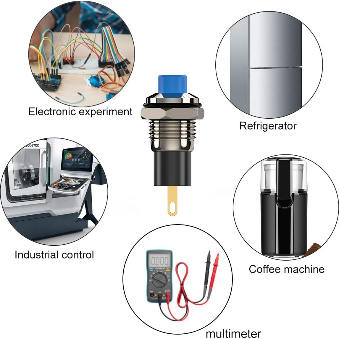 Interruptor de Botón DIYhz Auto-bloqueo 10mm DC24V Azul 5PCS