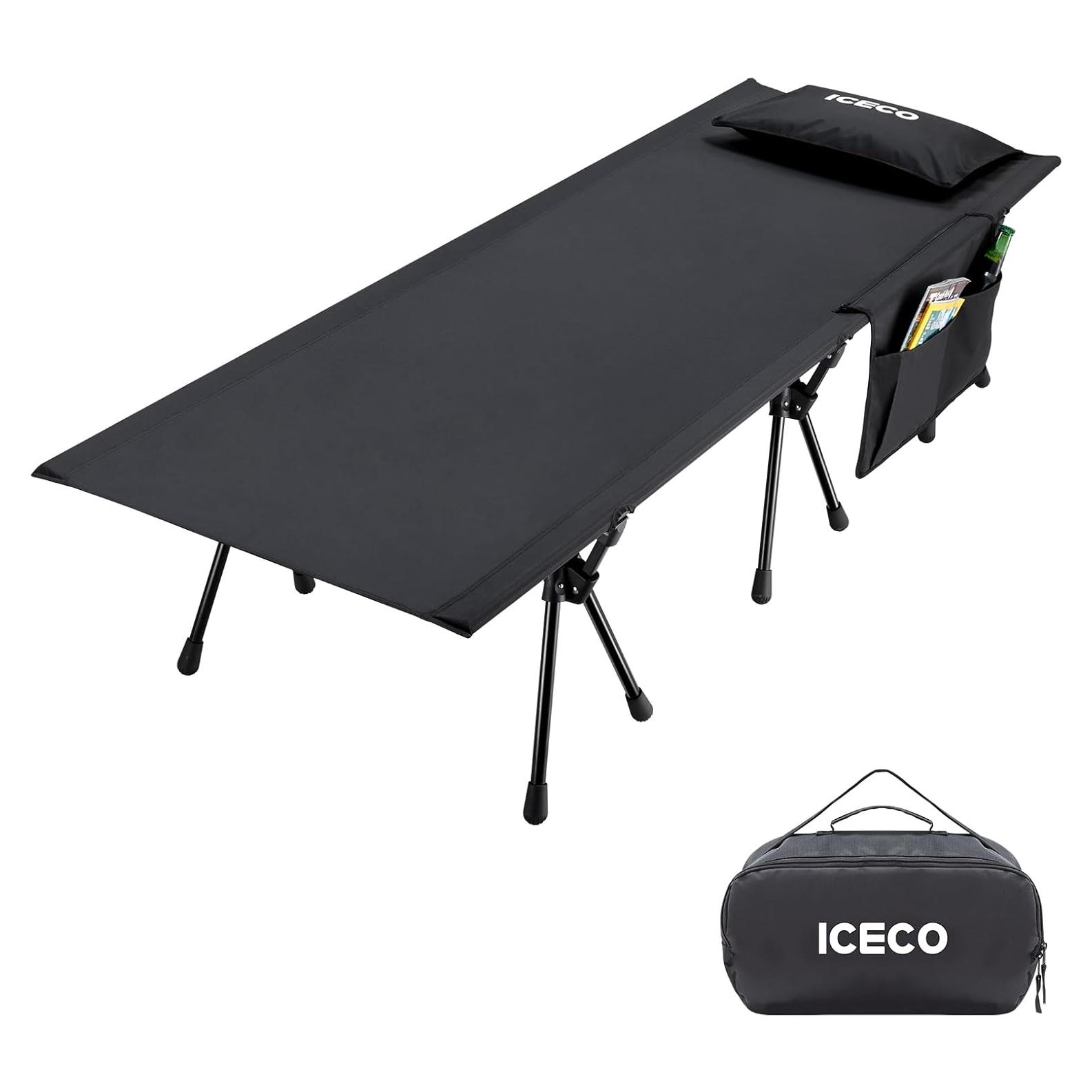 Cama de Camping ICECO XL Plegable 180 kg 190x70 cm Negra