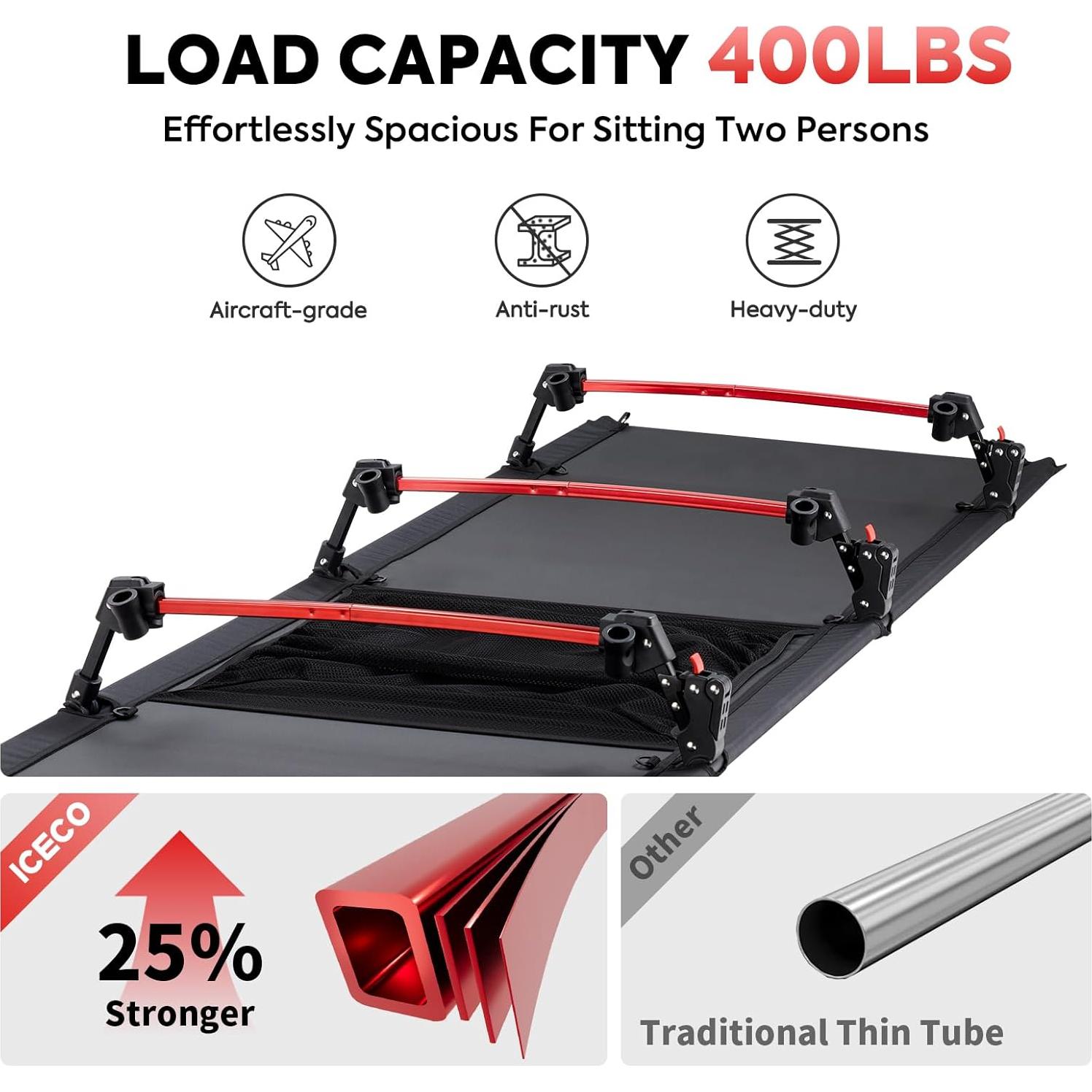 Cama de Camping ICECO XL Plegable 180 kg 190x70 cm Negra