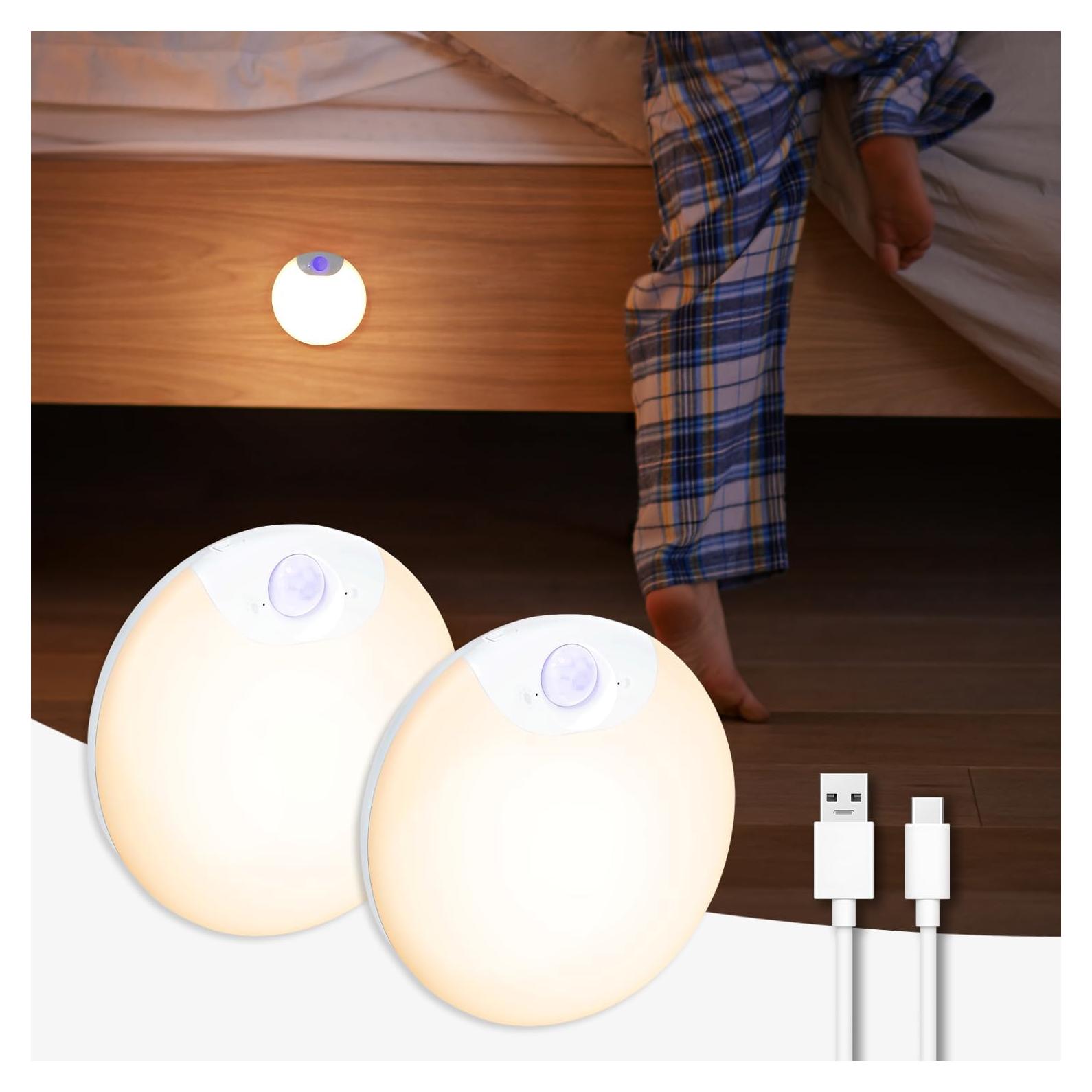 Luz Nocturna Recargable con Sensor de Movimiento 2-Pack