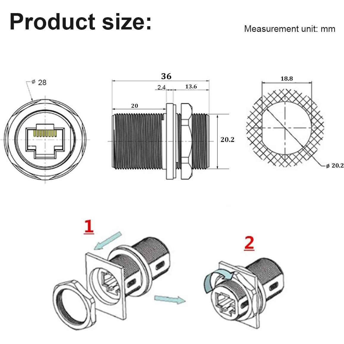 Acoplador RJ45 Hembra a Hembra IP67 PENGLIN 2PCS Cat6