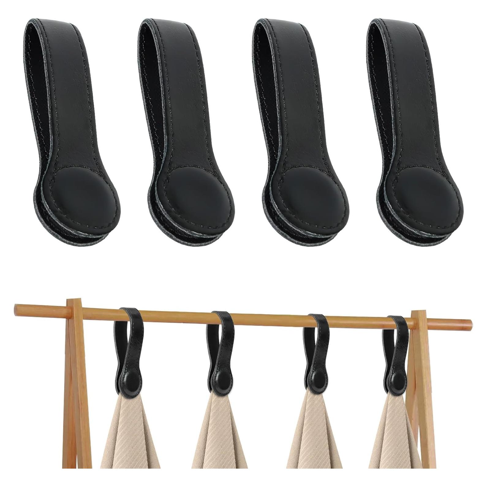 Clips de Toalla de Cocina CODOHI 4 Pcs Cuero Negro con Imanes