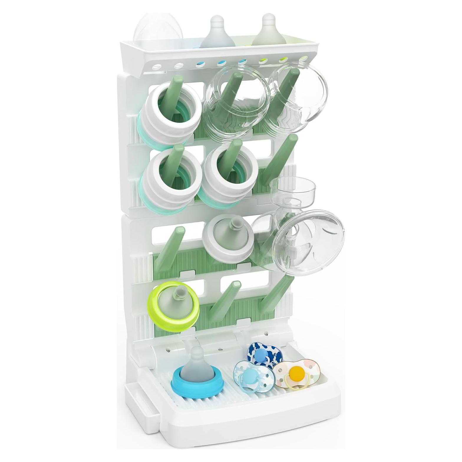 Secador de Botellas para Bebés CINWWNI Blanco y Verde 12 Botellas