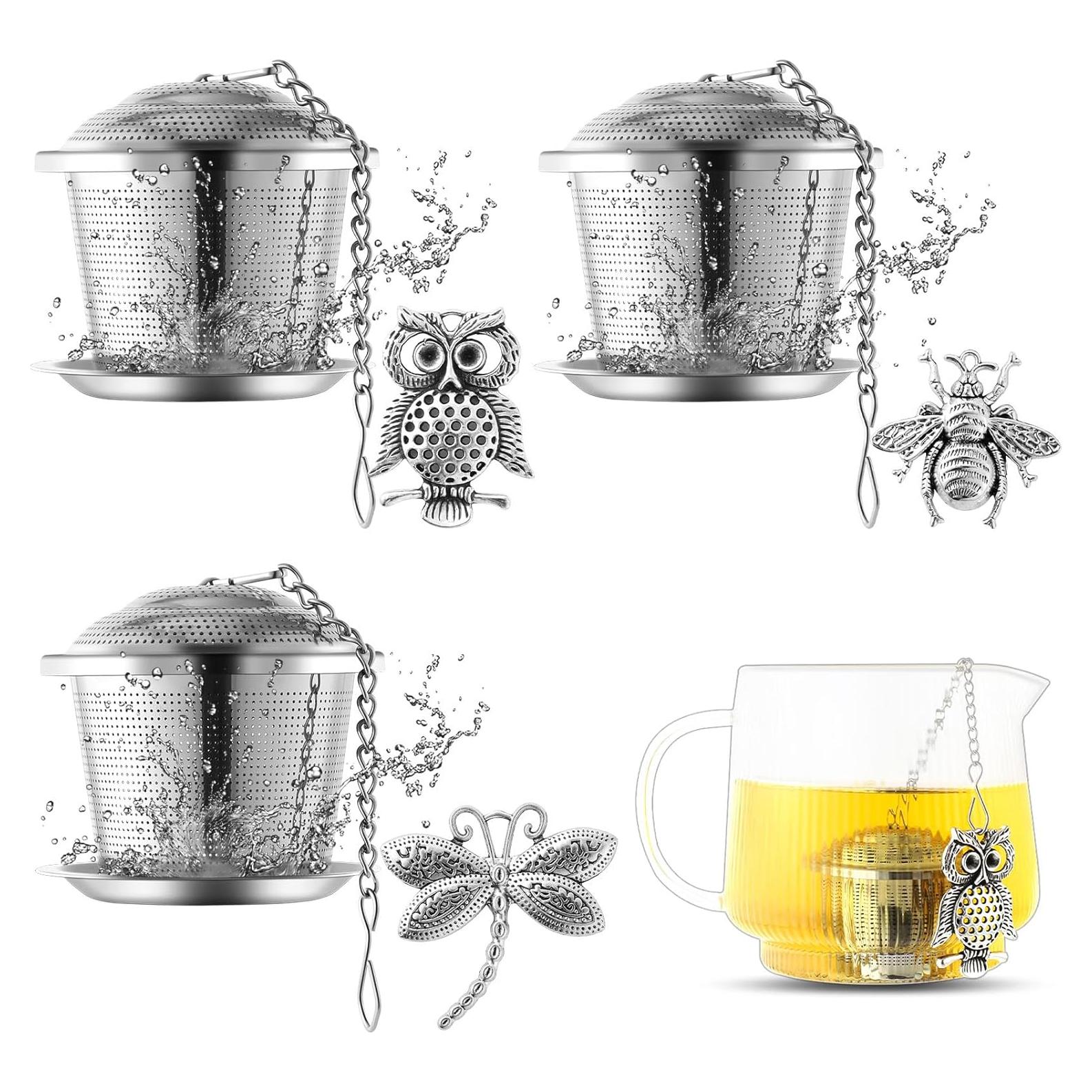 Juego de 3 Infusores de Té Prudiut Acero Inoxidable con Bandejas