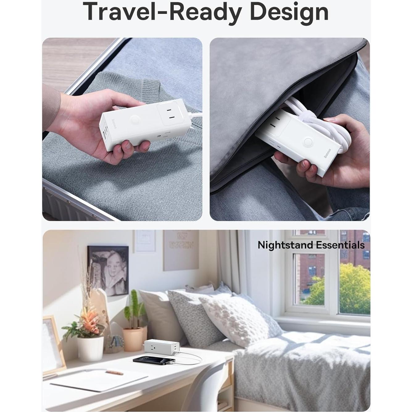 Regleta Baseus 20W con 3 Salidas AC y 3 USB C - Protección 1200J