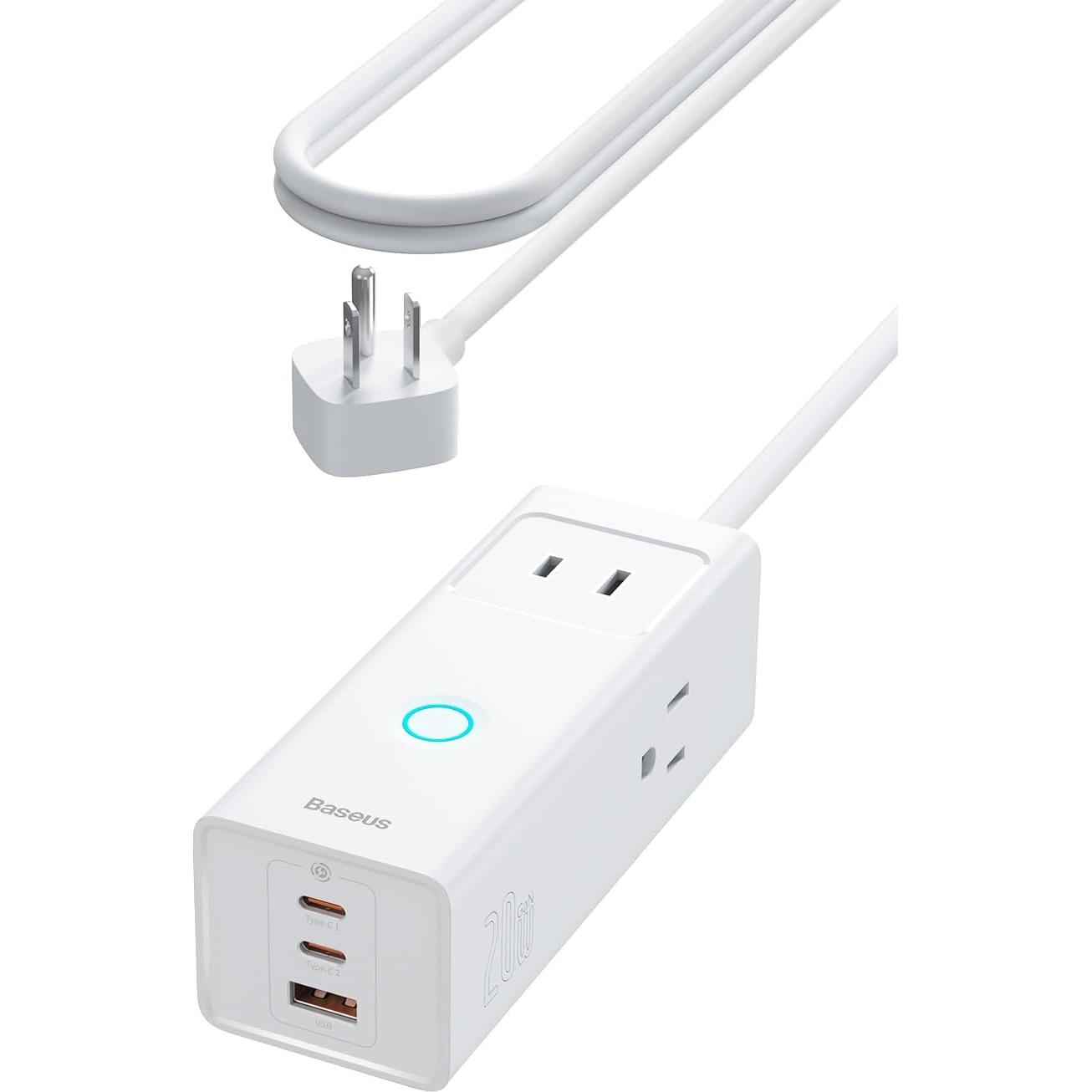 Regleta Baseus 20W con 3 Salidas AC y 3 USB C - Protección 1200J