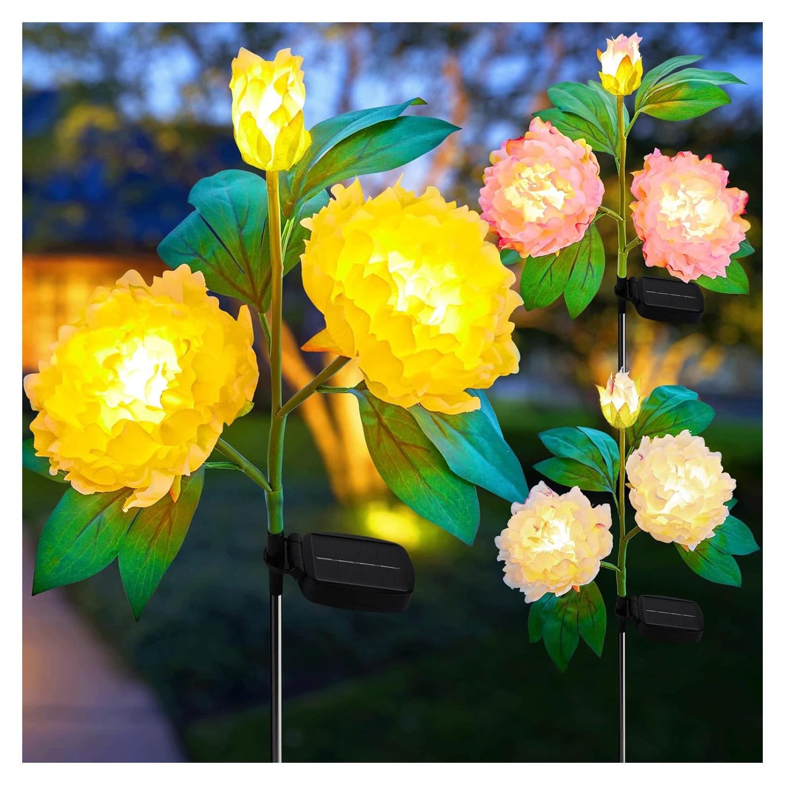 Luces de Jardín Solar Brightown - Paquete de 3 Peonías LED