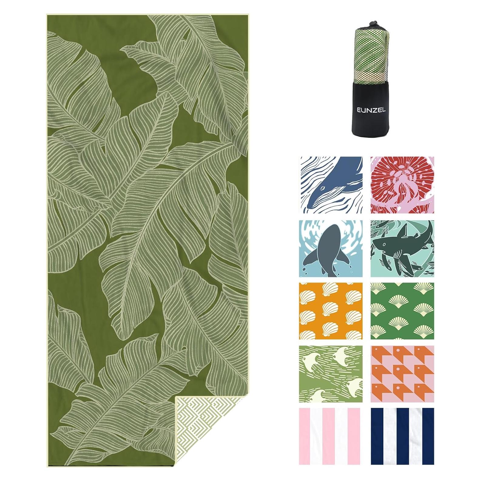 Toalla de Playa Microfibra Eunzel 180x81cm Verde Palma Secado Rápido