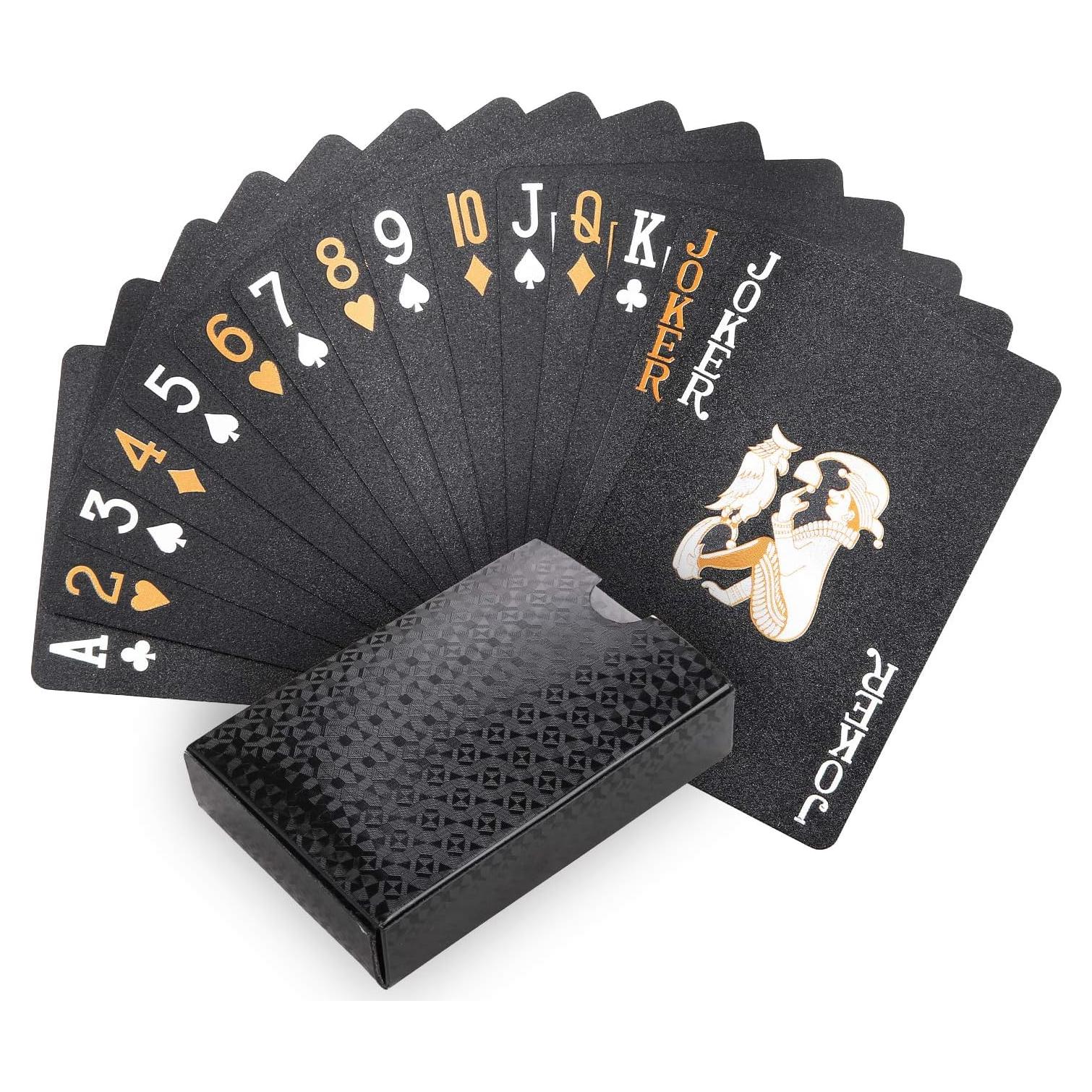 Cartas de Poker Impermeables Joyoldelf Negro-Dorado 52+2