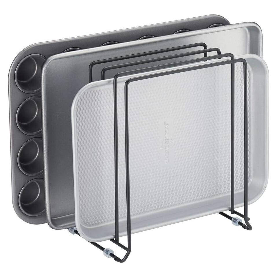 mDesign Soporte para Sartenes y Tapas - Estante de Cocina Negro