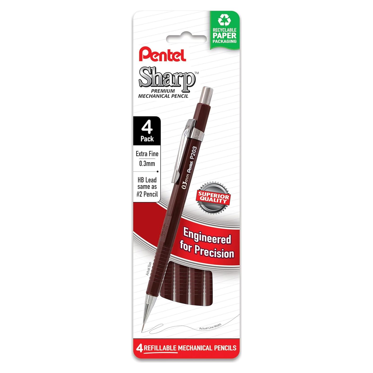 Lápiz Mecánico Pentel Sharp 0.3mm Extra Fina Paquete de 4
