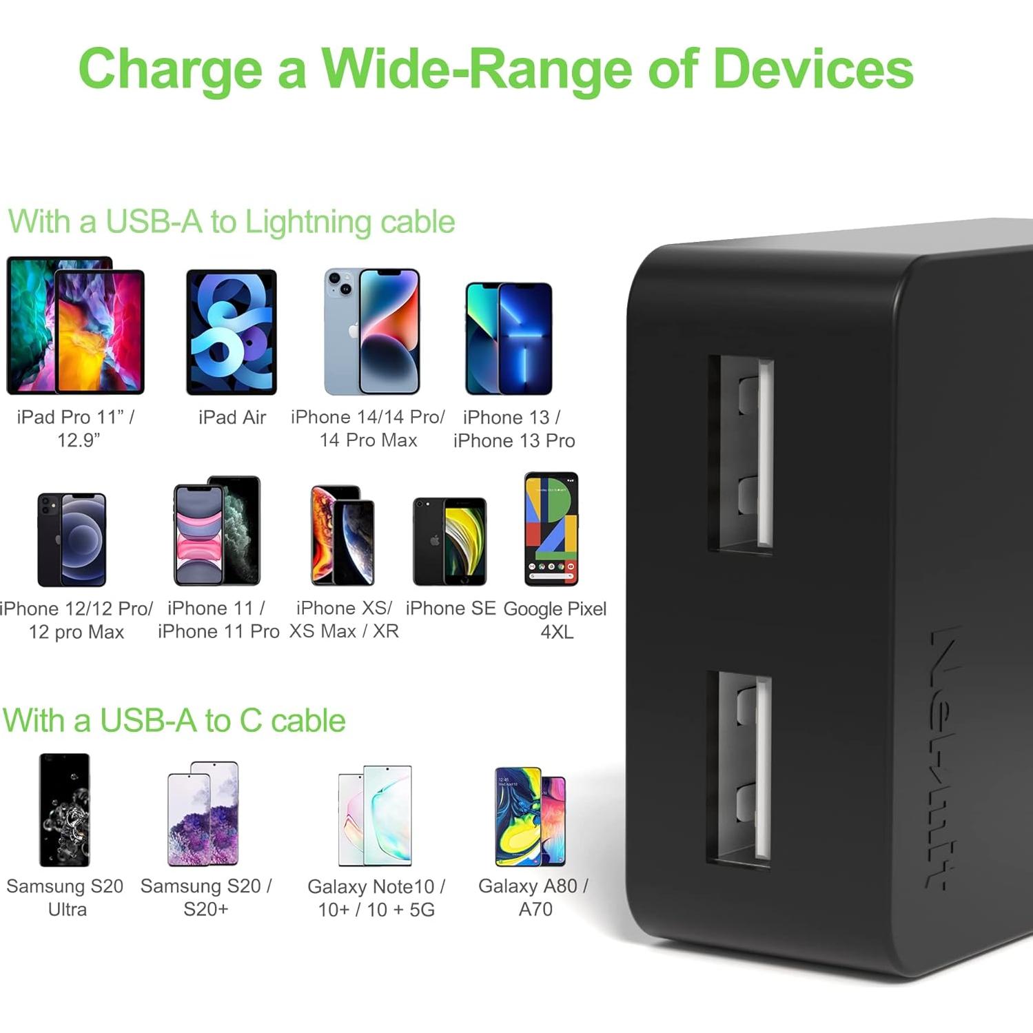 Cargador de pared USB Nekmit Slim 2 Puertos 12W Negro