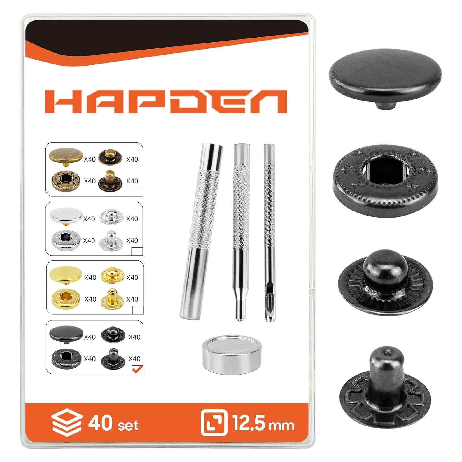 Kit de Broches de Cuero HAPDEN 12.5mm 40 Conjuntos Metal