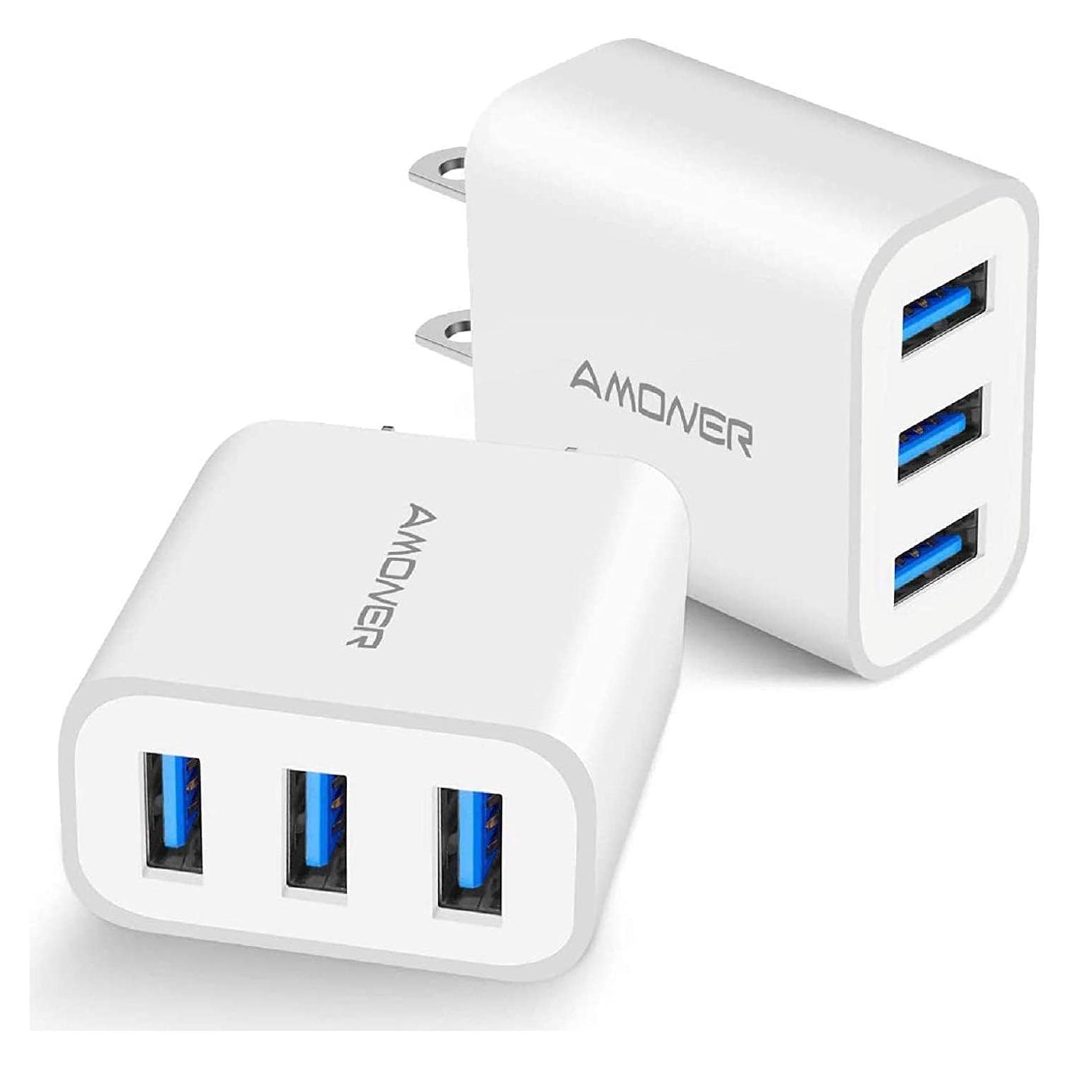 Cargador de Pared USB Amoner 15W 3 Puertos Carga Rápida