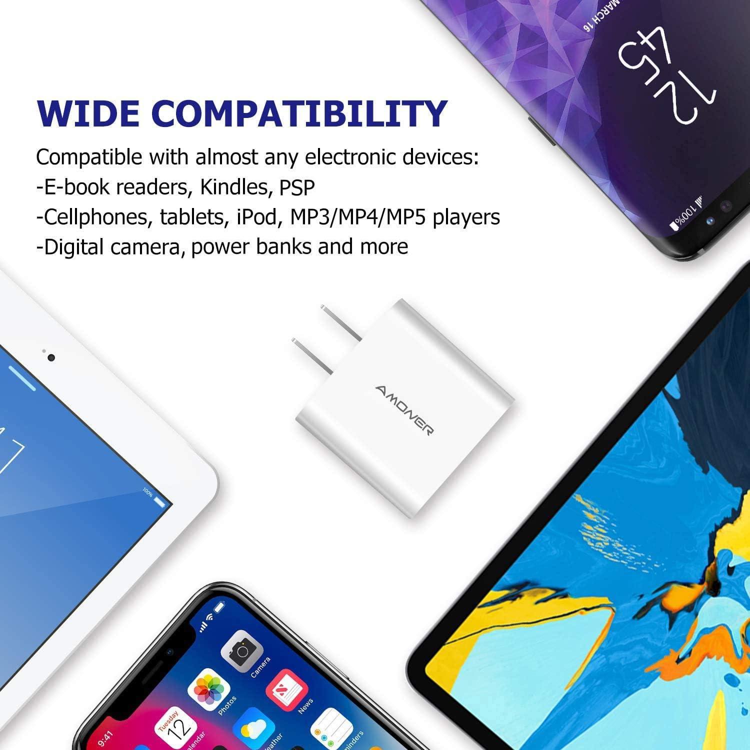 Cargador de Pared USB Amoner 15W 3 Puertos Carga Rápida