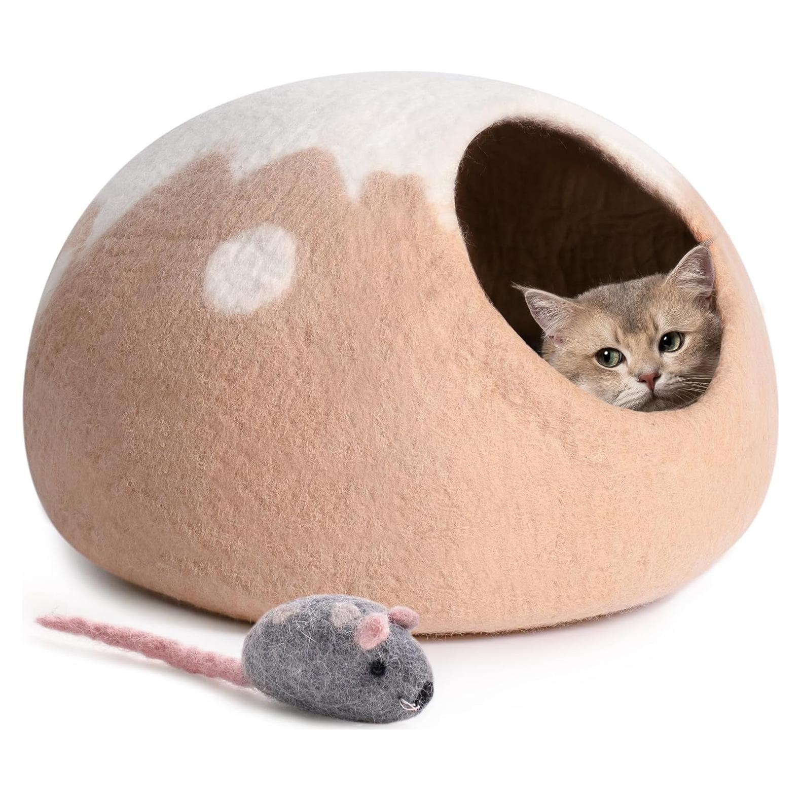 Cueva para Gatos MEWOOFUN Hecha a Mano de Lana 45x45x30cm