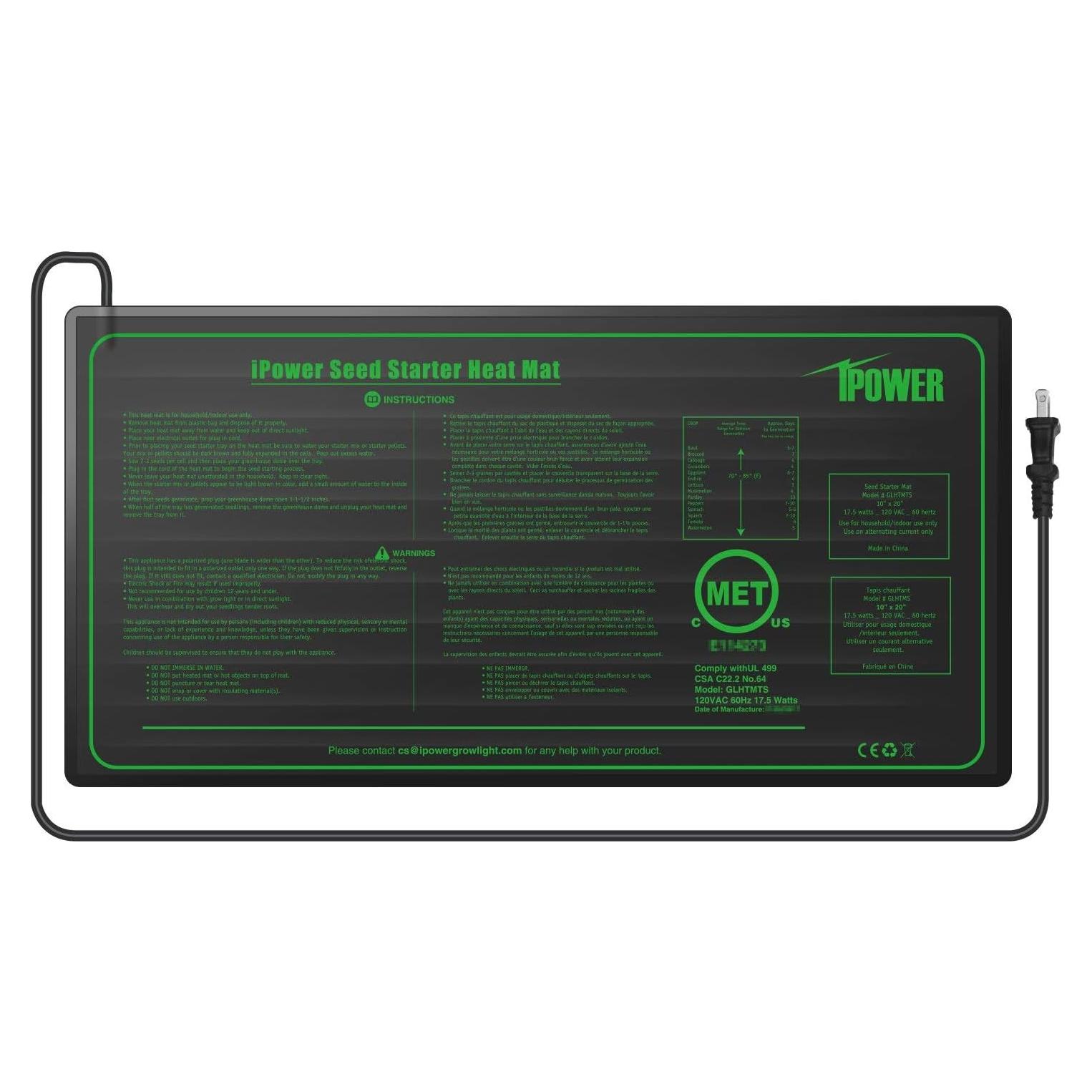 Alfombrilla Térmica iPower 10" x 20" para Plántulas Interior