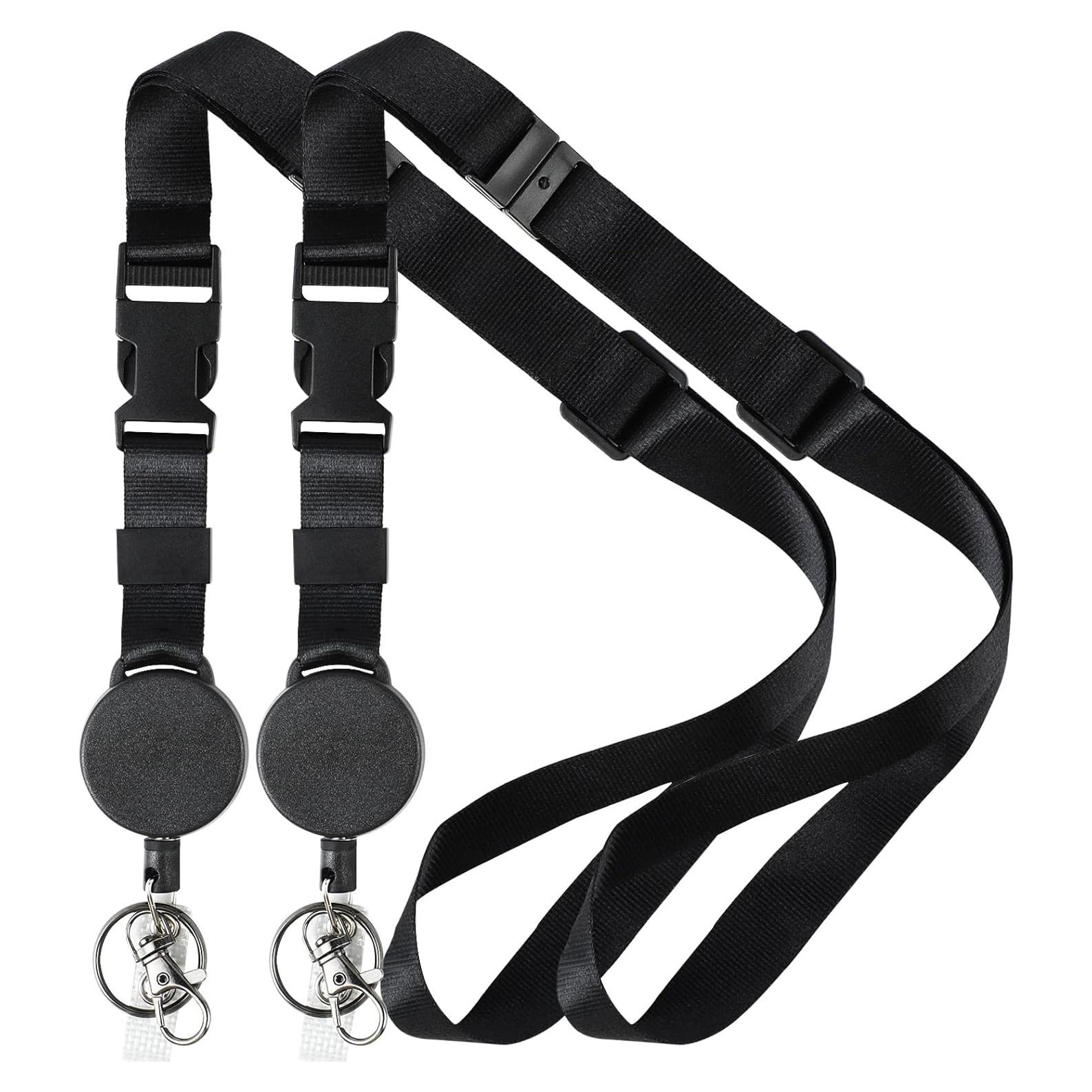 Lanyard Retráctil DELSWIN Negro - 2 Paquetes para Identificaciones y Llaves