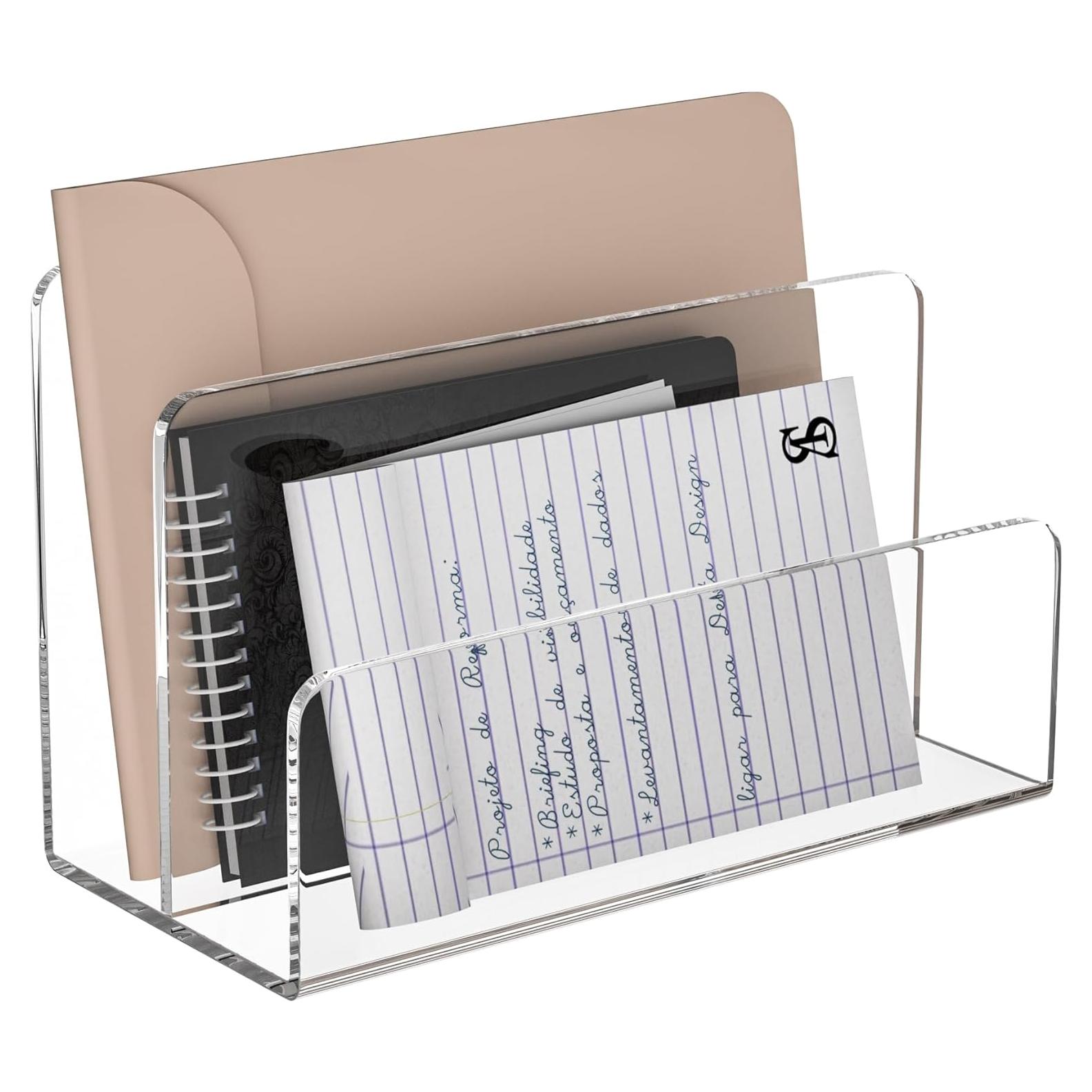 Soporte de Archivos Acrílico Sezanrpt 2 Compartimentos 22.86x11.18x14.99 cm