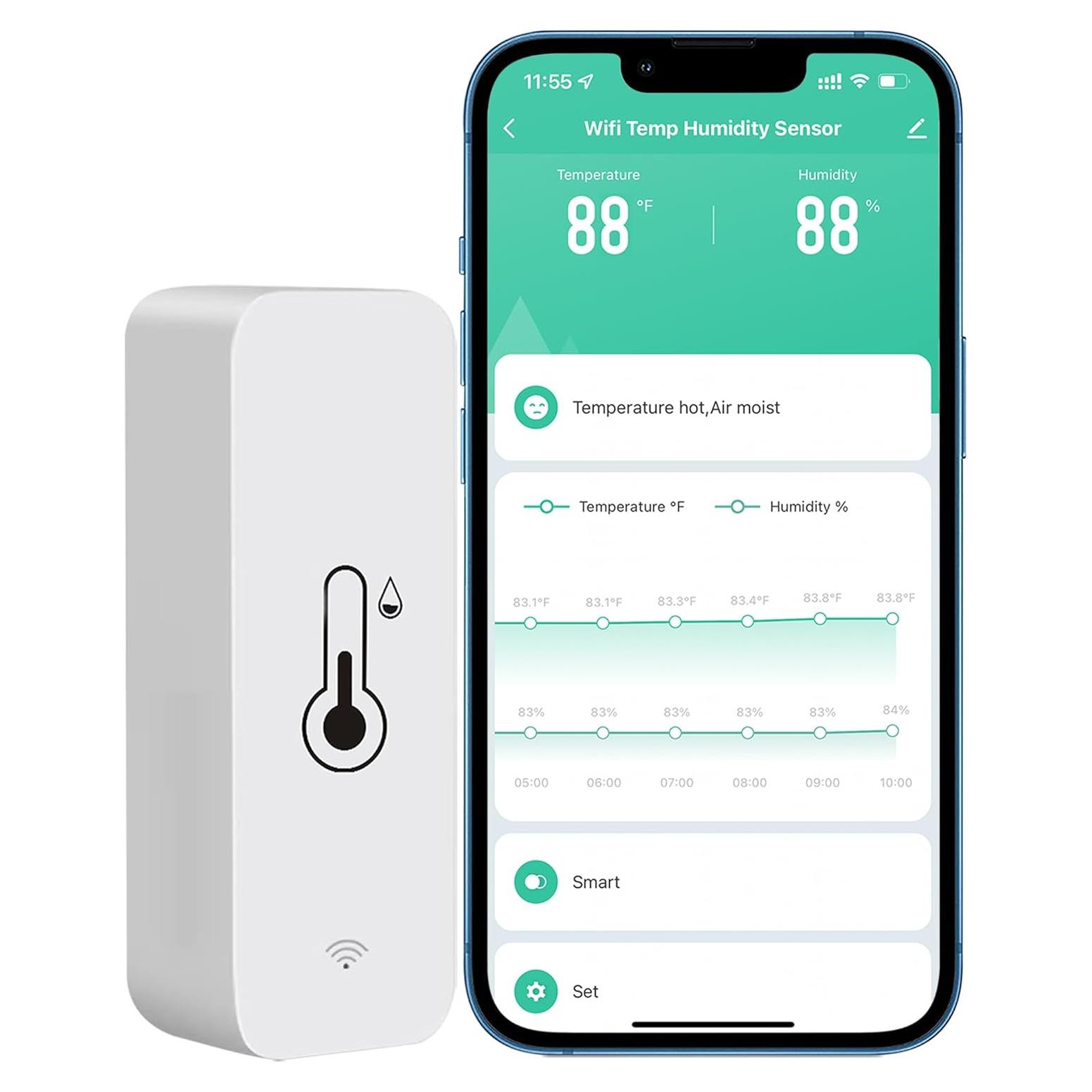 Sensor de Termómetro e Higrómetro WiFi Wayfutre TH001, Monitoreo Remoto