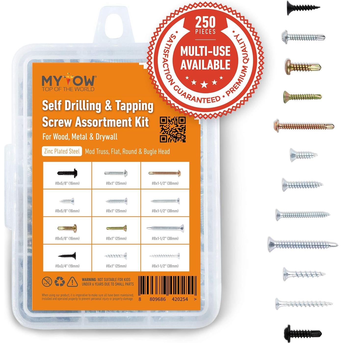 Kit de Tornillos Autoperforantes MYTOW 250 Pcs Multiuso