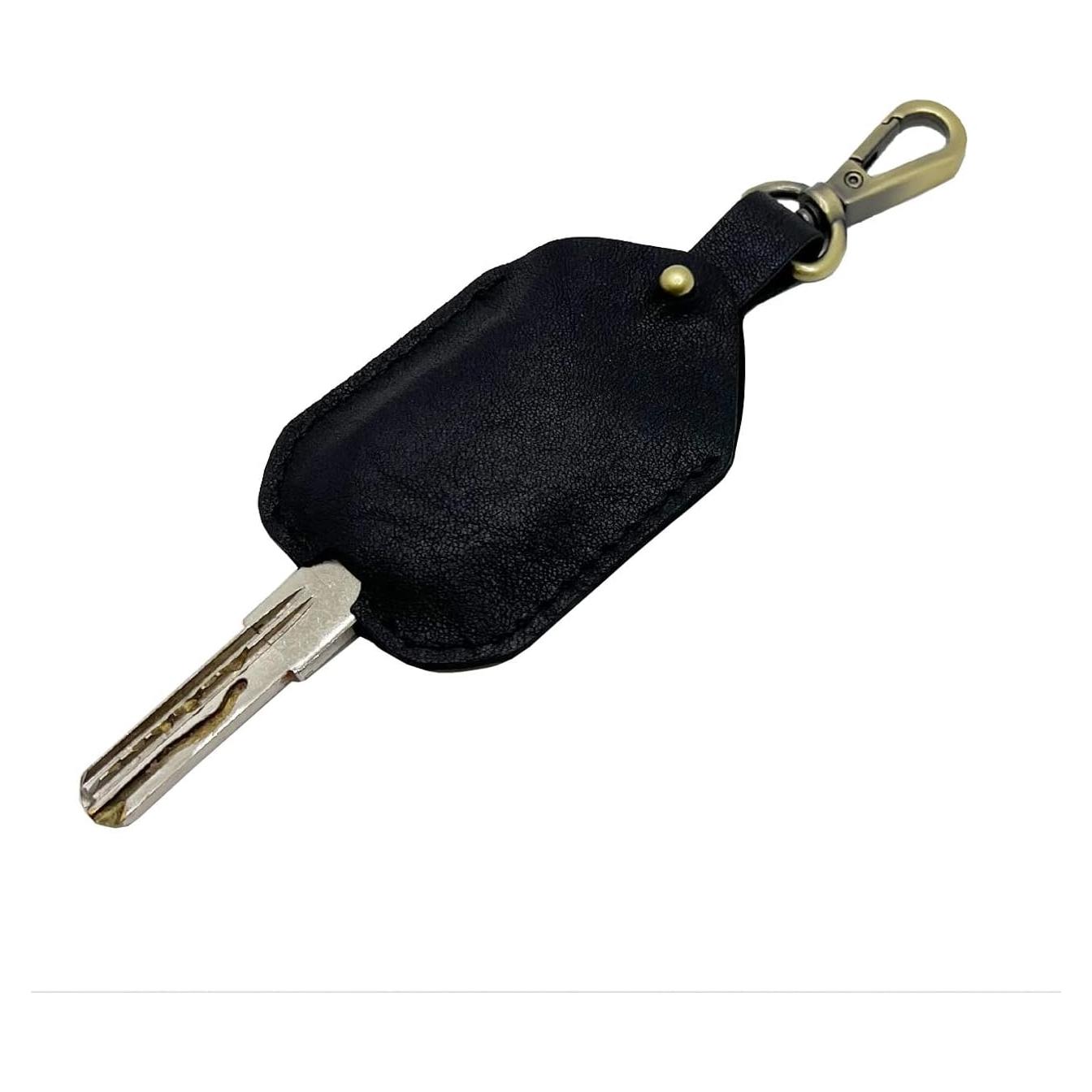 Funda de Llave de Cuero Genuino Negra con Clip de Carabinero