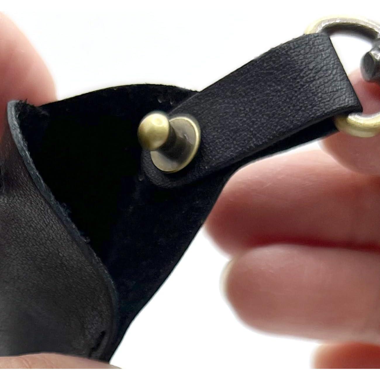 Funda de Llave de Cuero Genuino Negra con Clip de Carabinero