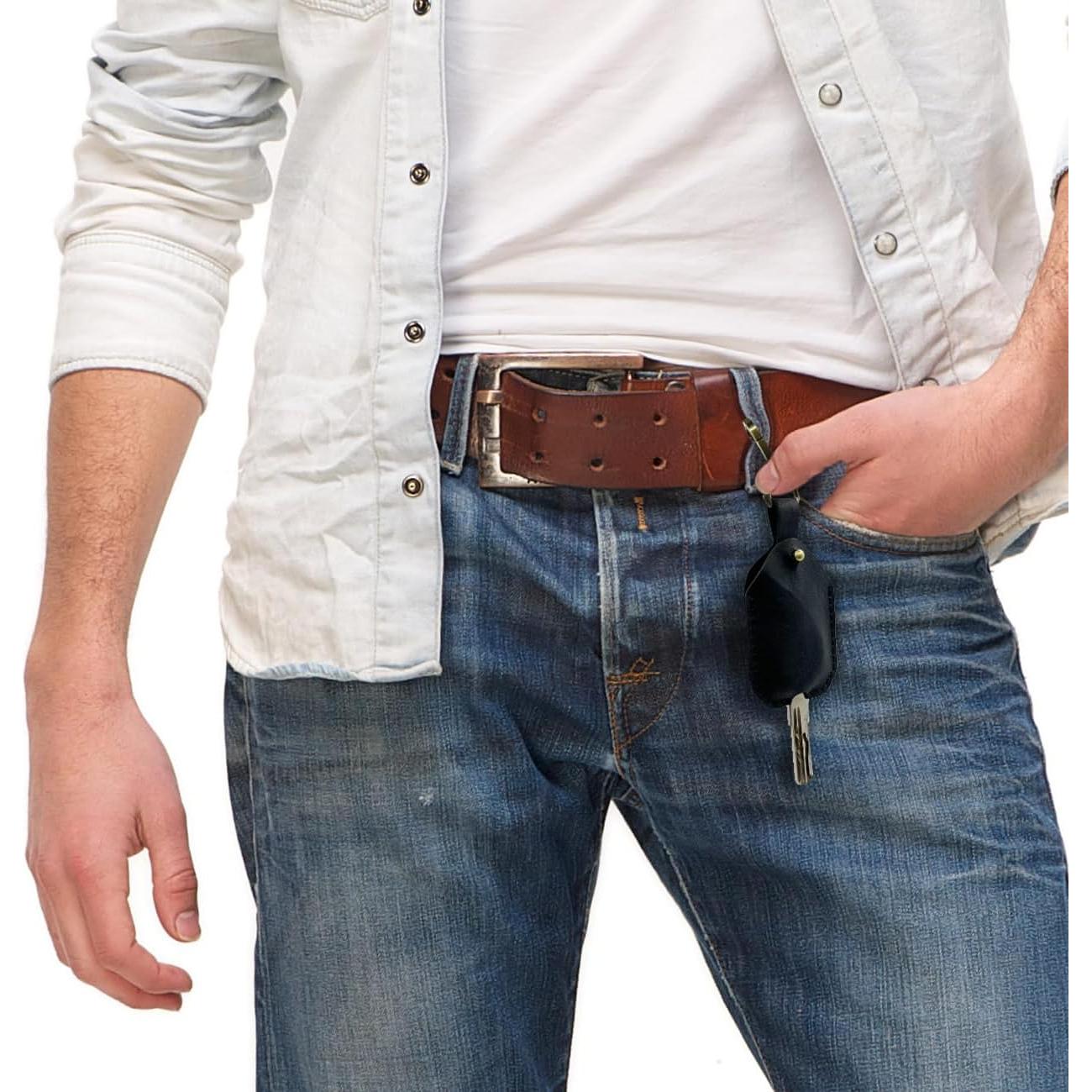 Funda de Llave de Cuero Genuino Negra con Clip de Carabinero