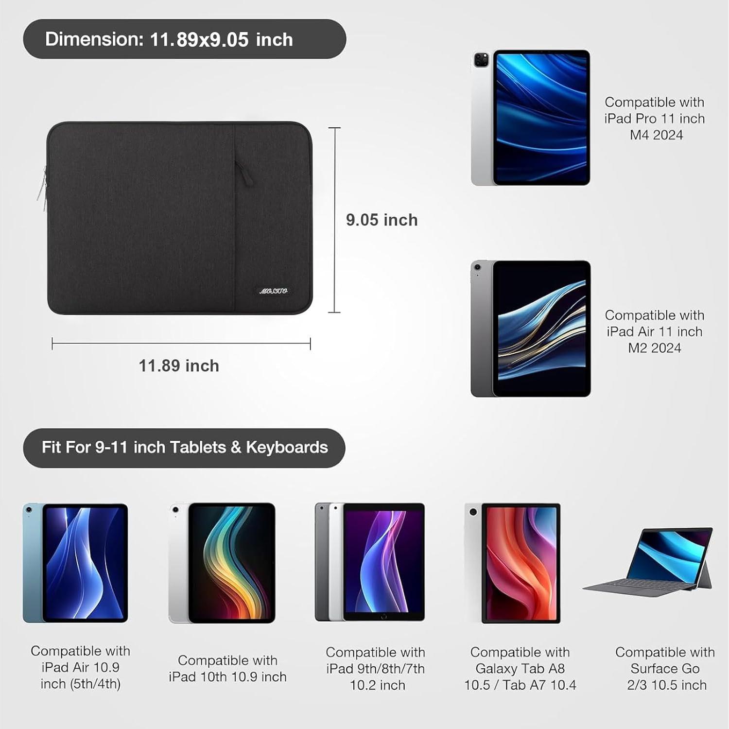 Funda Vertical MOSISO para Tabletas 11" Negra - Acolchada