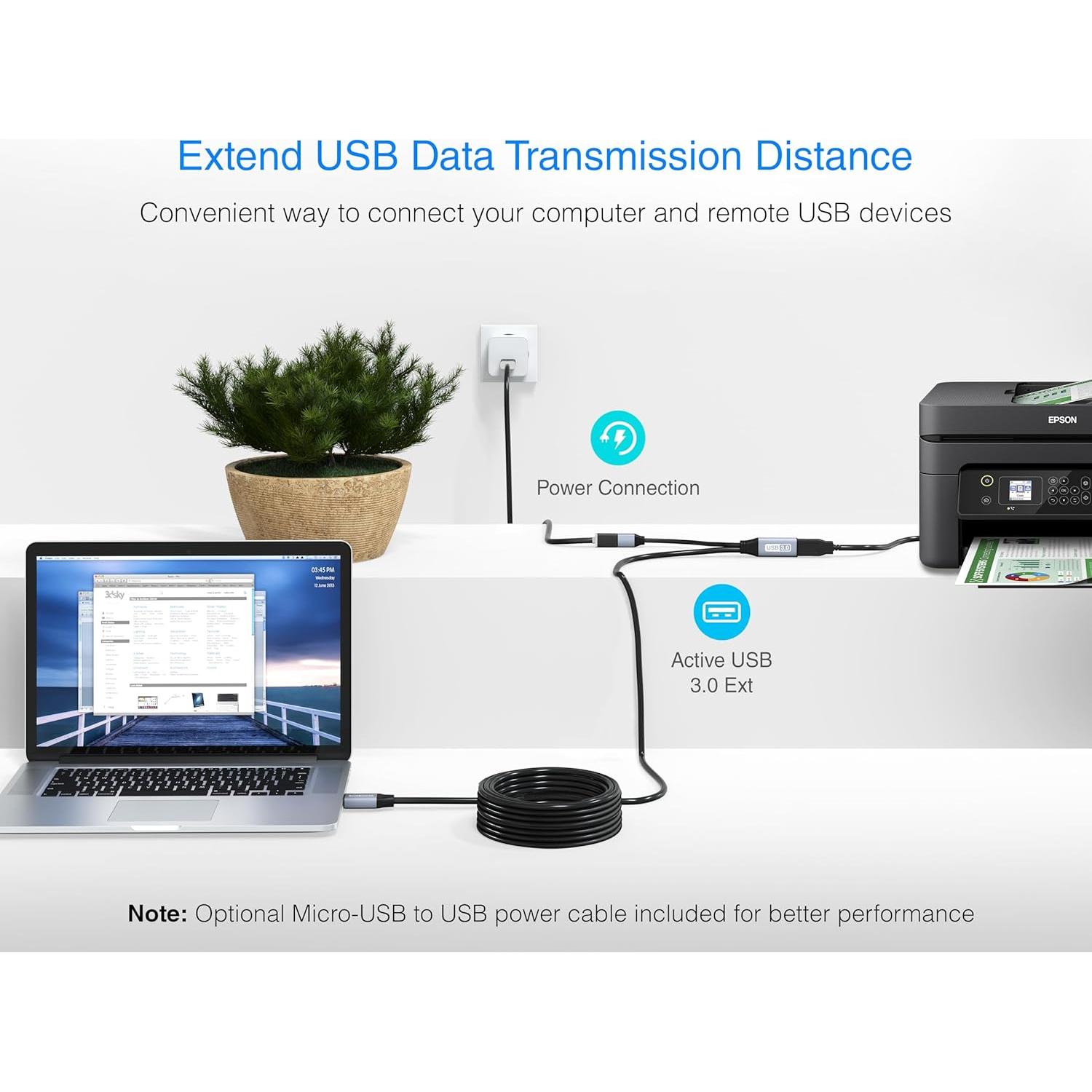 Cable de Extensión USB 3.0 BlueRigger 7.62 m Activo 5 Gbps