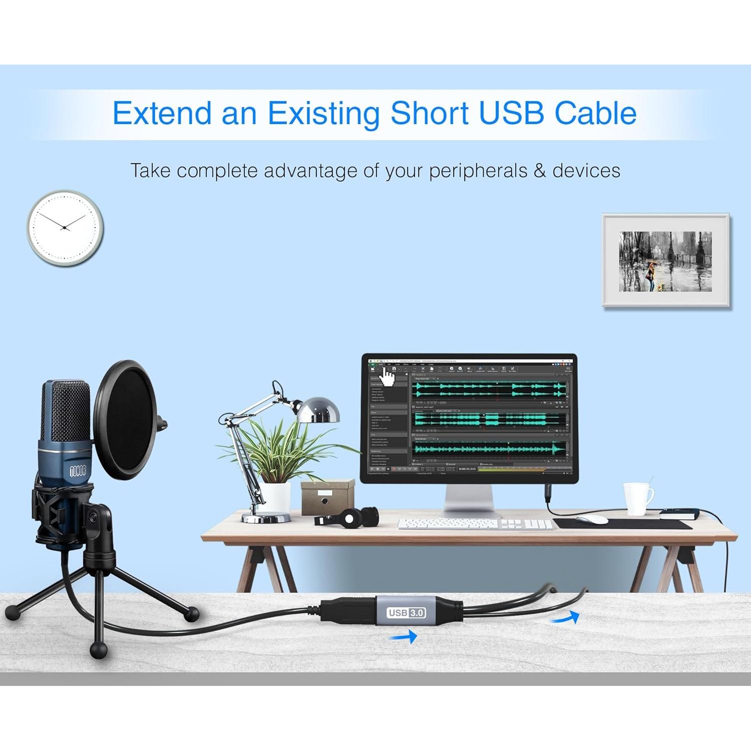 Cable de Extensión USB 3.0 BlueRigger 7.62 m Activo 5 Gbps