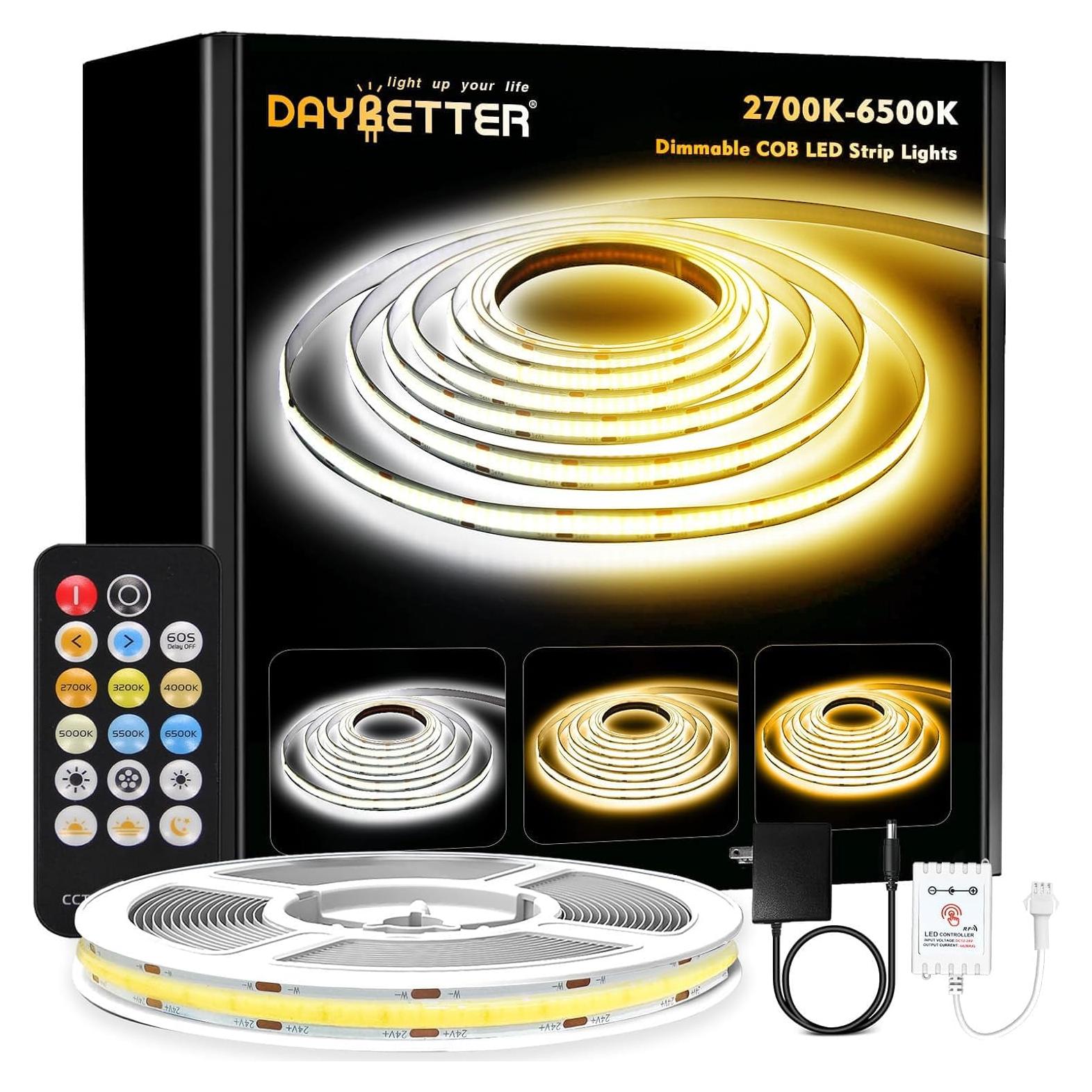 Tira de luces LED COB 5m DAYBETTER 2700K-6500K Regulable