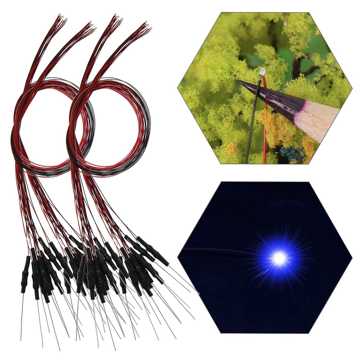 40 LEDs SMD 0402 preconectados Evemodel 12V Azul 20cm