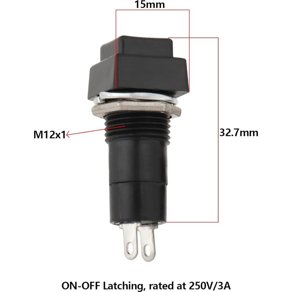 10 Interruptores Latching 12mm YINETTECH SPST 250V 3A