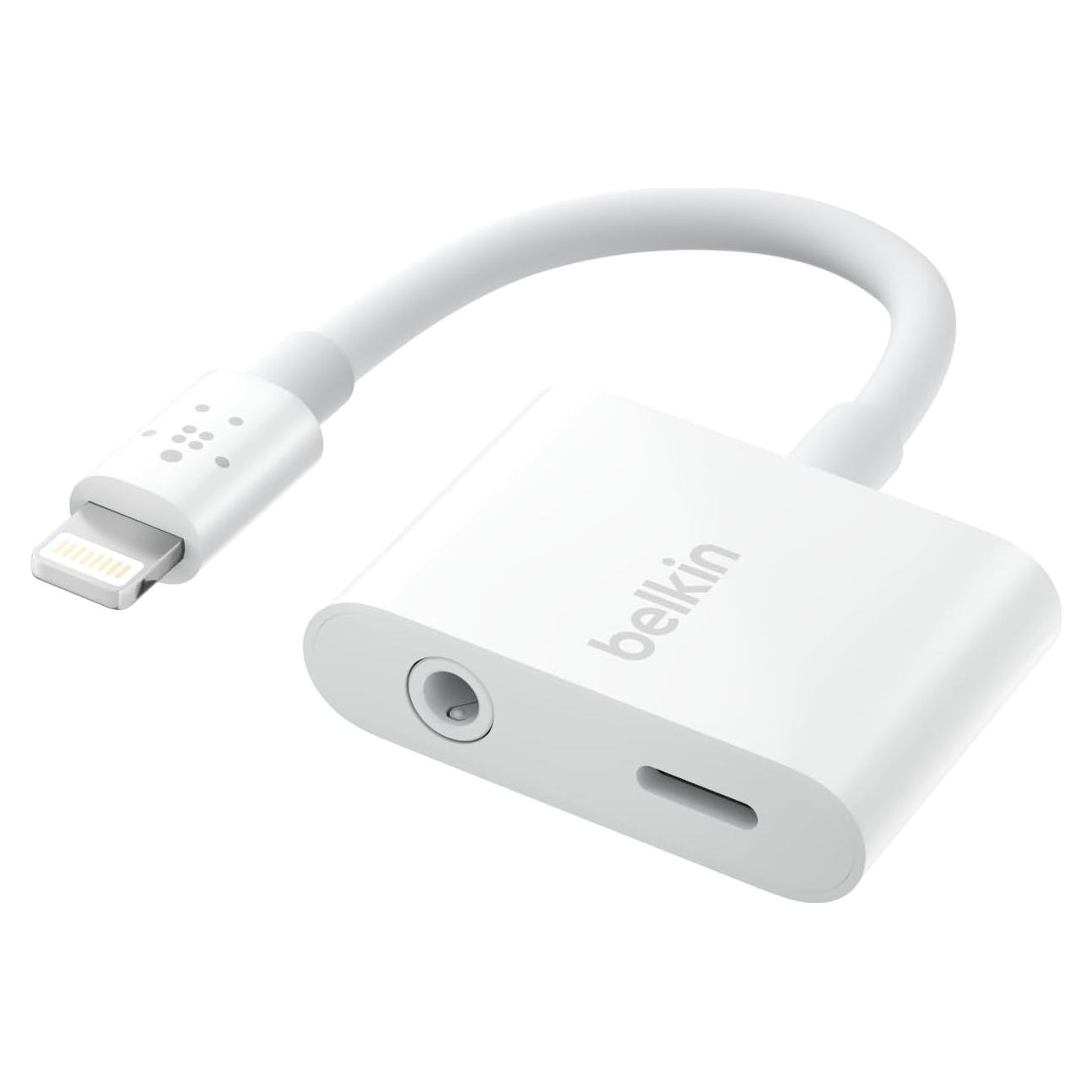 Adaptador Belkin RockStar Lightning a 3.5mm + Carga 2-en-1