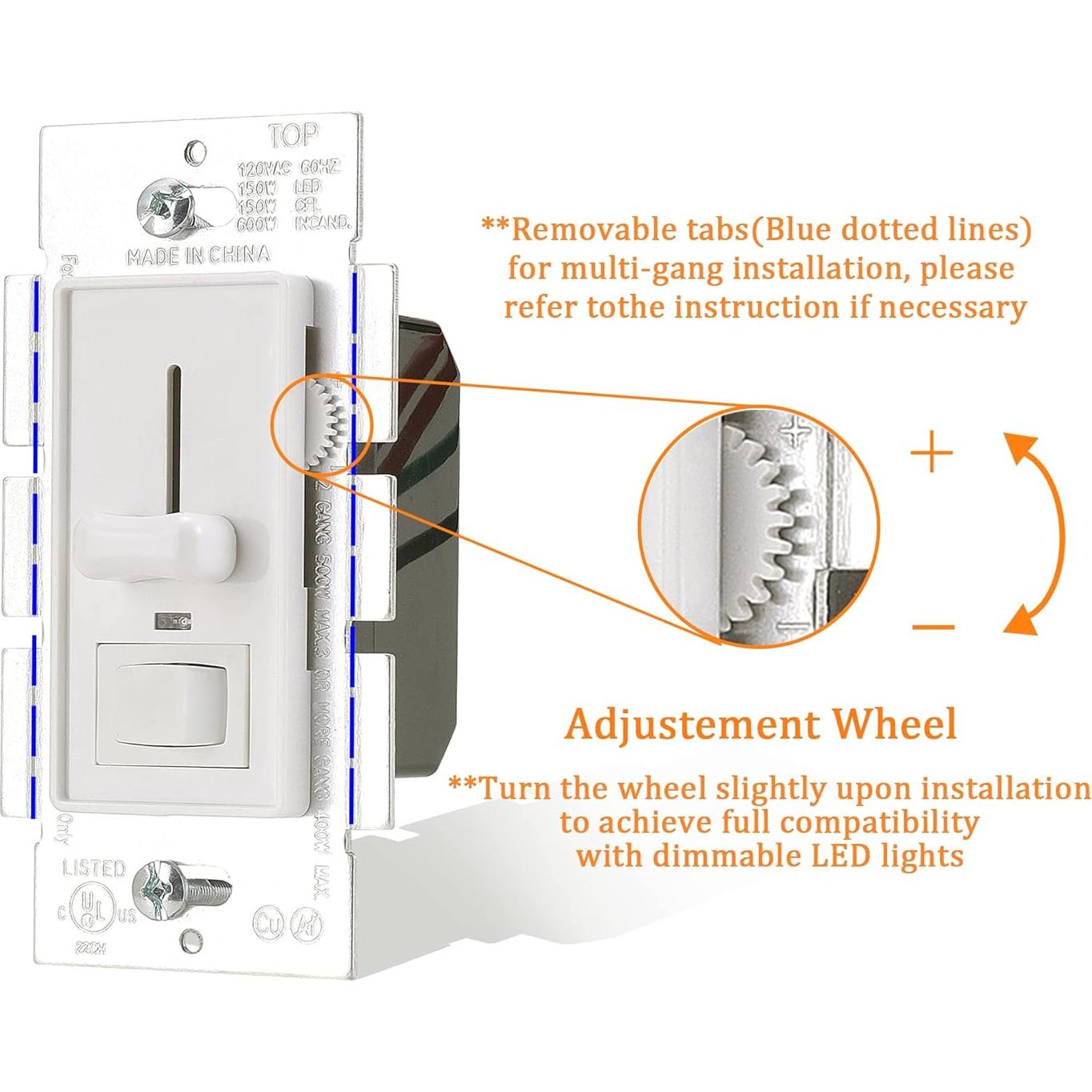 Interruptor Regulador de Pared Cloudy Bay 600W LED Incandescente