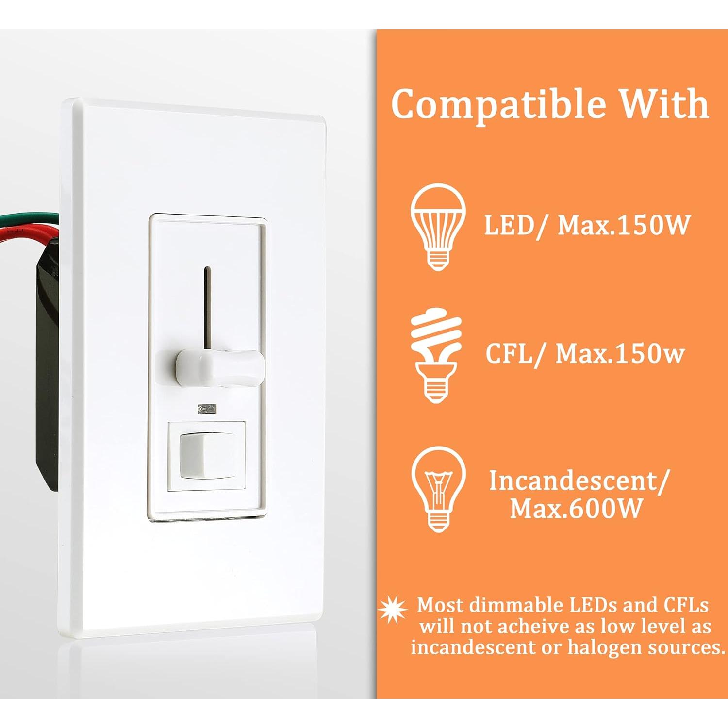 Interruptor Regulador de Pared Cloudy Bay 600W LED Incandescente