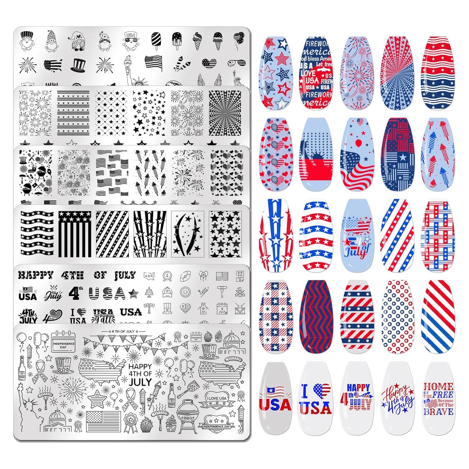 Kit de Estampado de Uñas JERCLITY 6 Placas Patrióticas