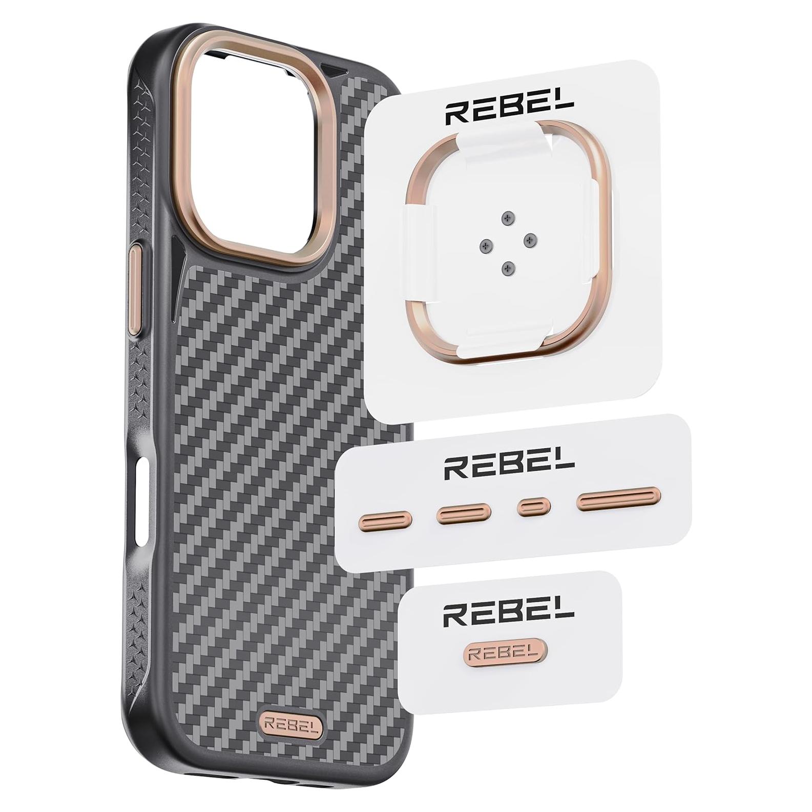 Kit de Componentes Metálicos REBEL para iPhone 16/15/14 Pro Max - Aluminio CNC Oro Desierto