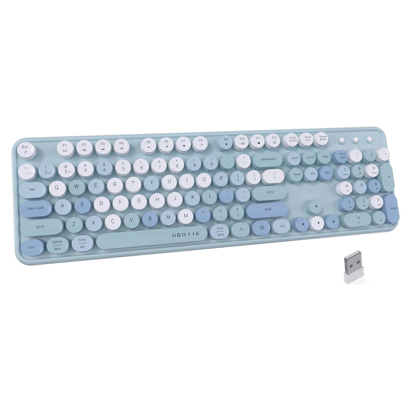 Teclado Inalámbrico UBOTIE Retro Colorido para PC y Móvil