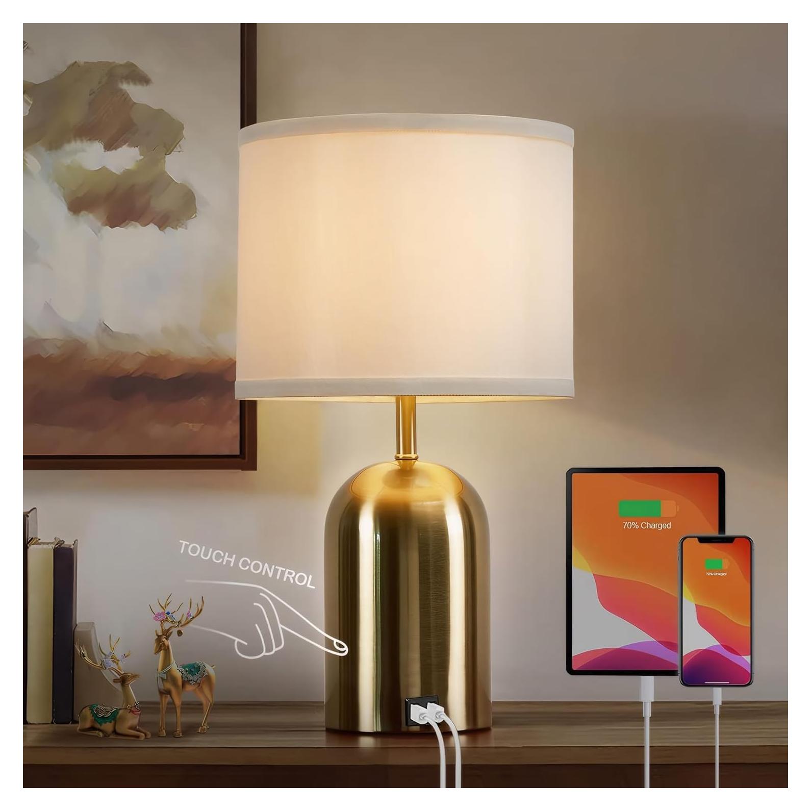 Lámpara de Mesa GyroVu Táctil USB 3 Niveles Dorada 45.72 cm