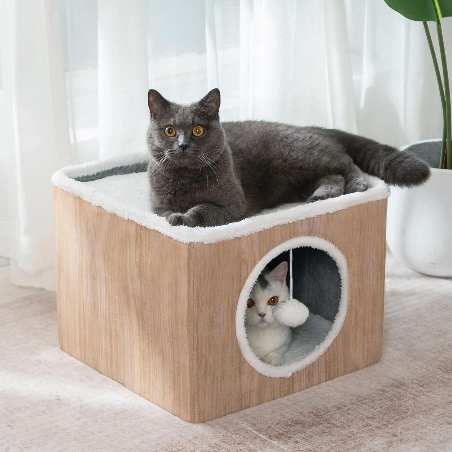 Casa de Gato LUCKITTY Plegable con Cojines y Juguete Marrón